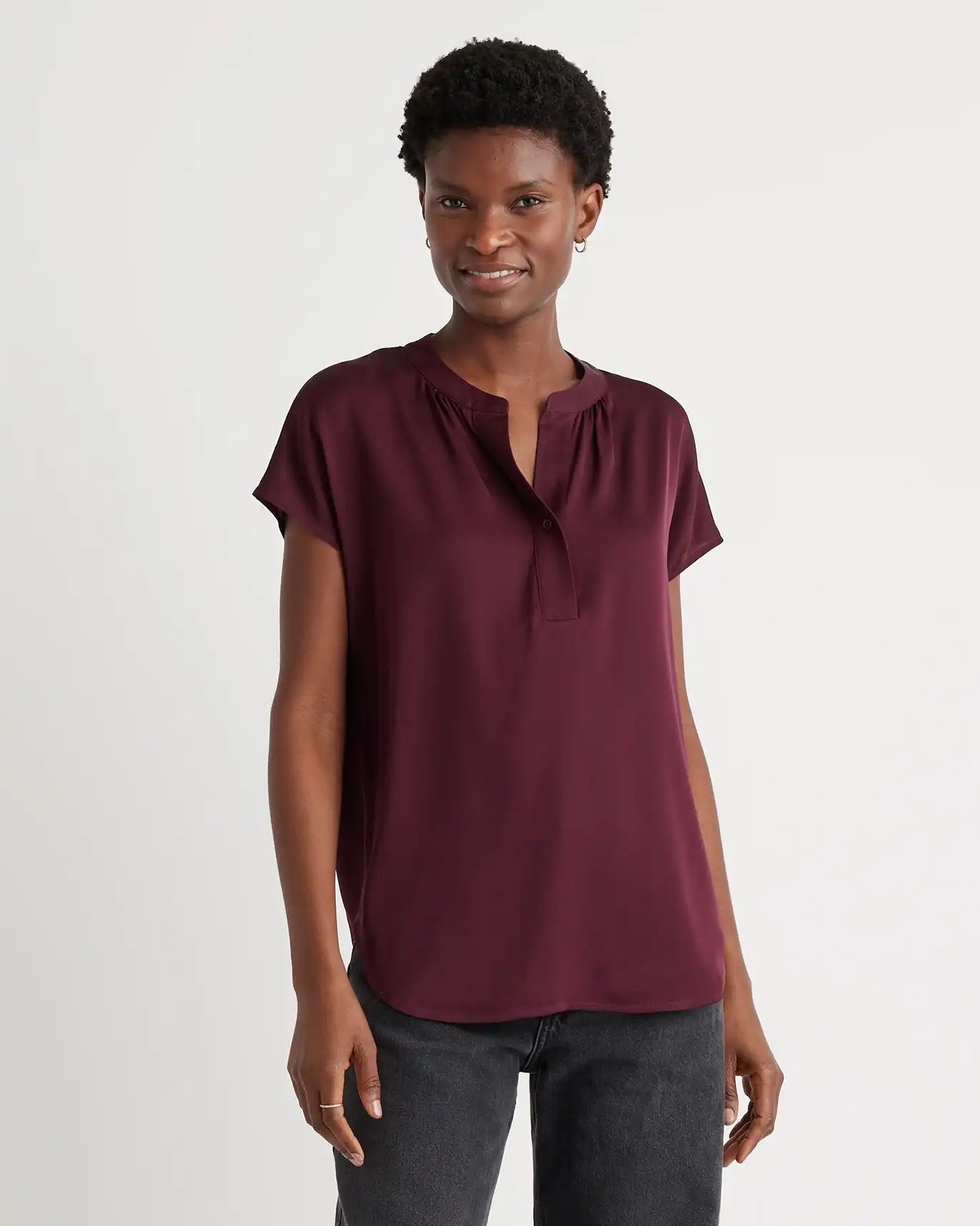 Washable Stretch Silk Dolman Sleeve Blouse