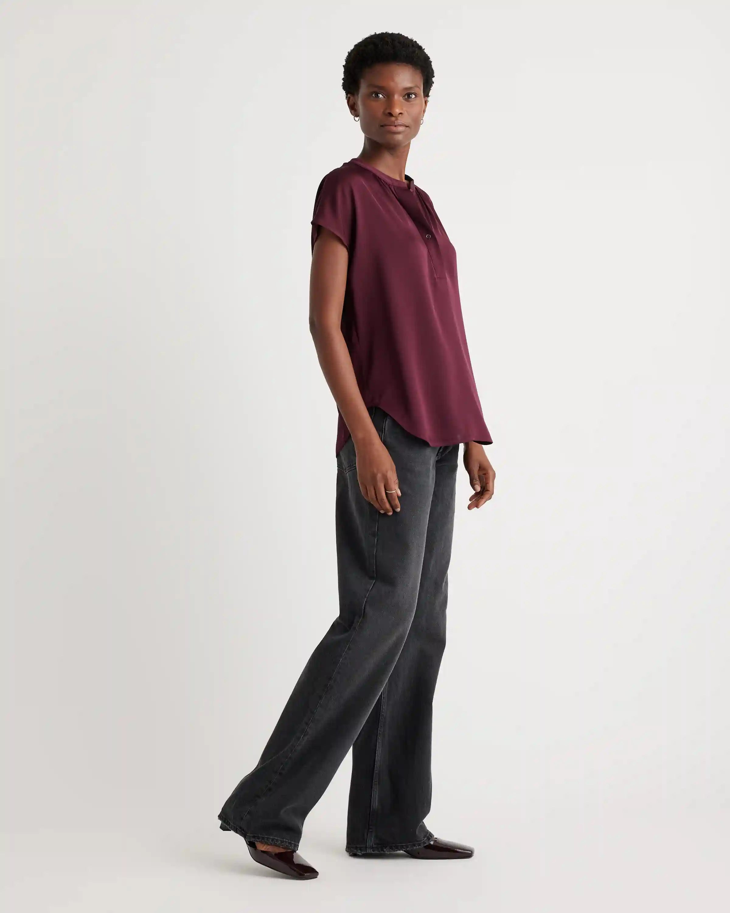 Washable Stretch Silk Dolman Sleeve Blouse