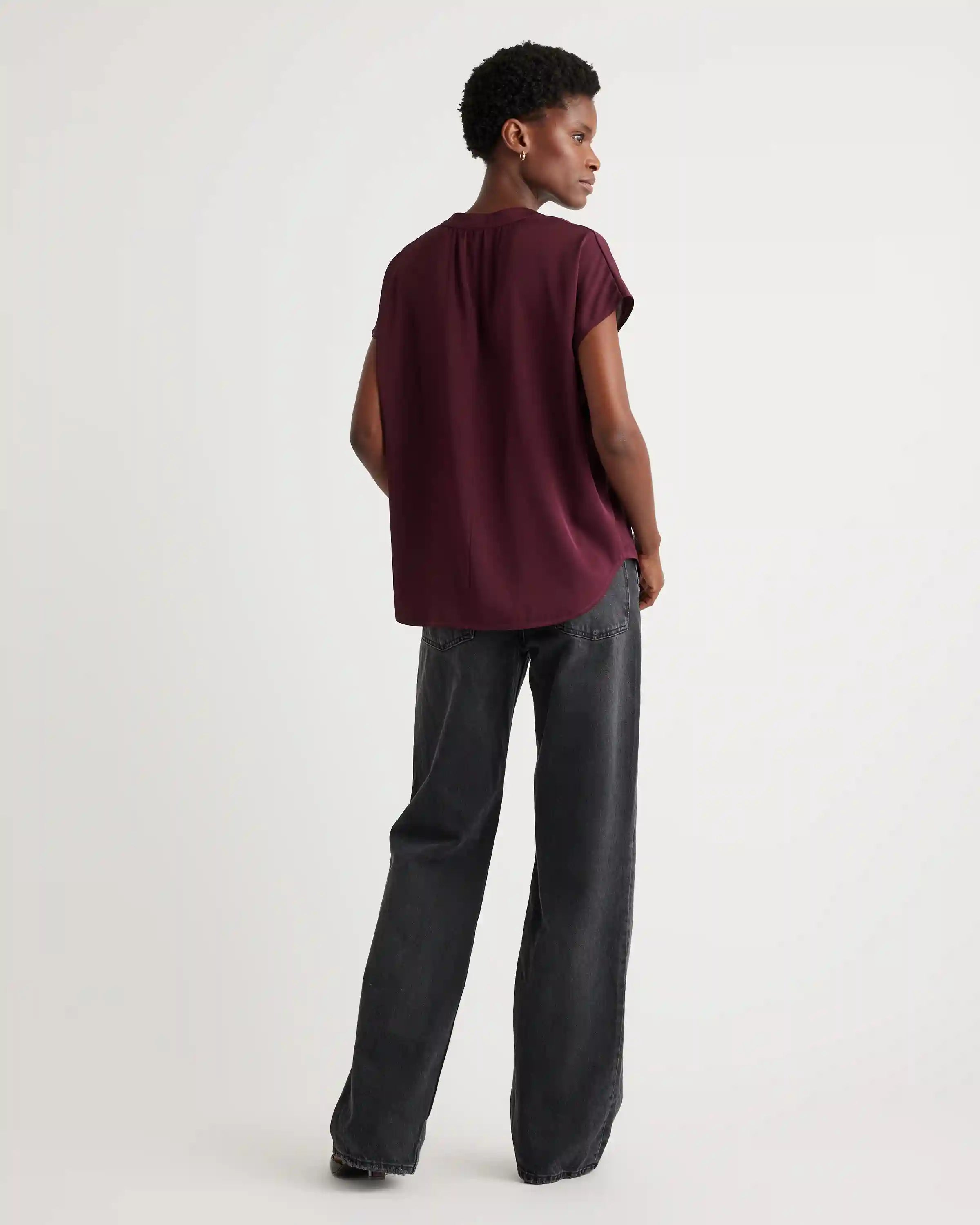 Washable Stretch Silk Dolman Sleeve Blouse