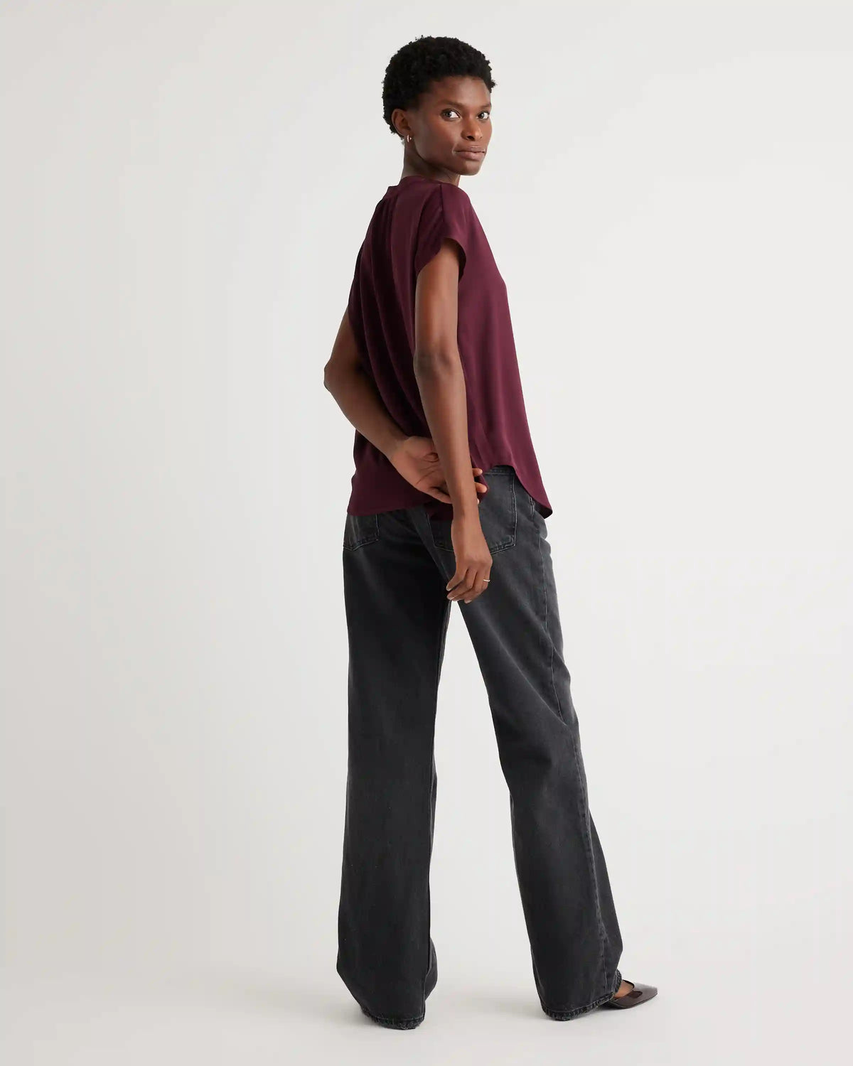 Washable Stretch Silk Dolman Sleeve Blouse