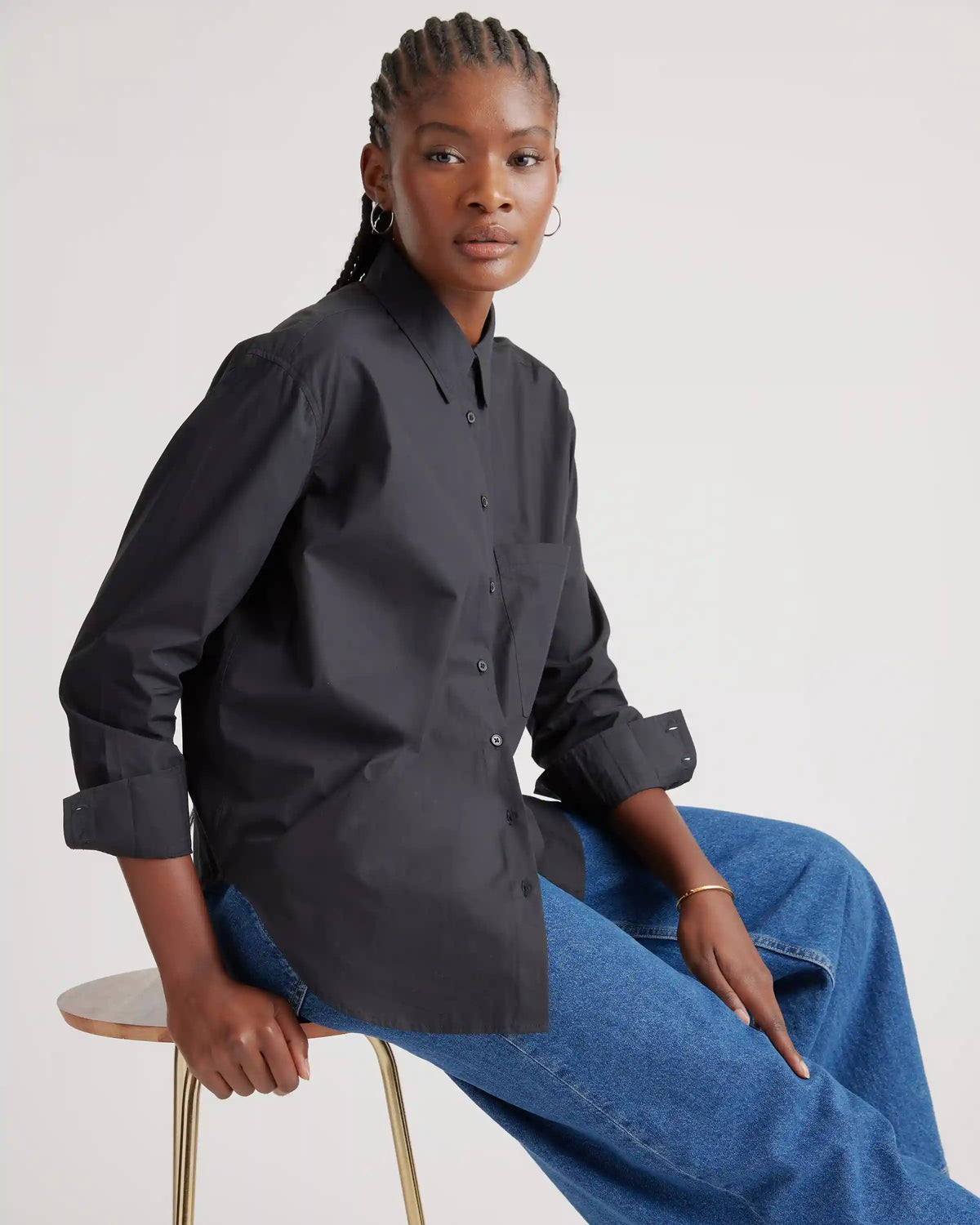 100% Organic Cotton Poplin Long Sleeve Boyfriend Shirt