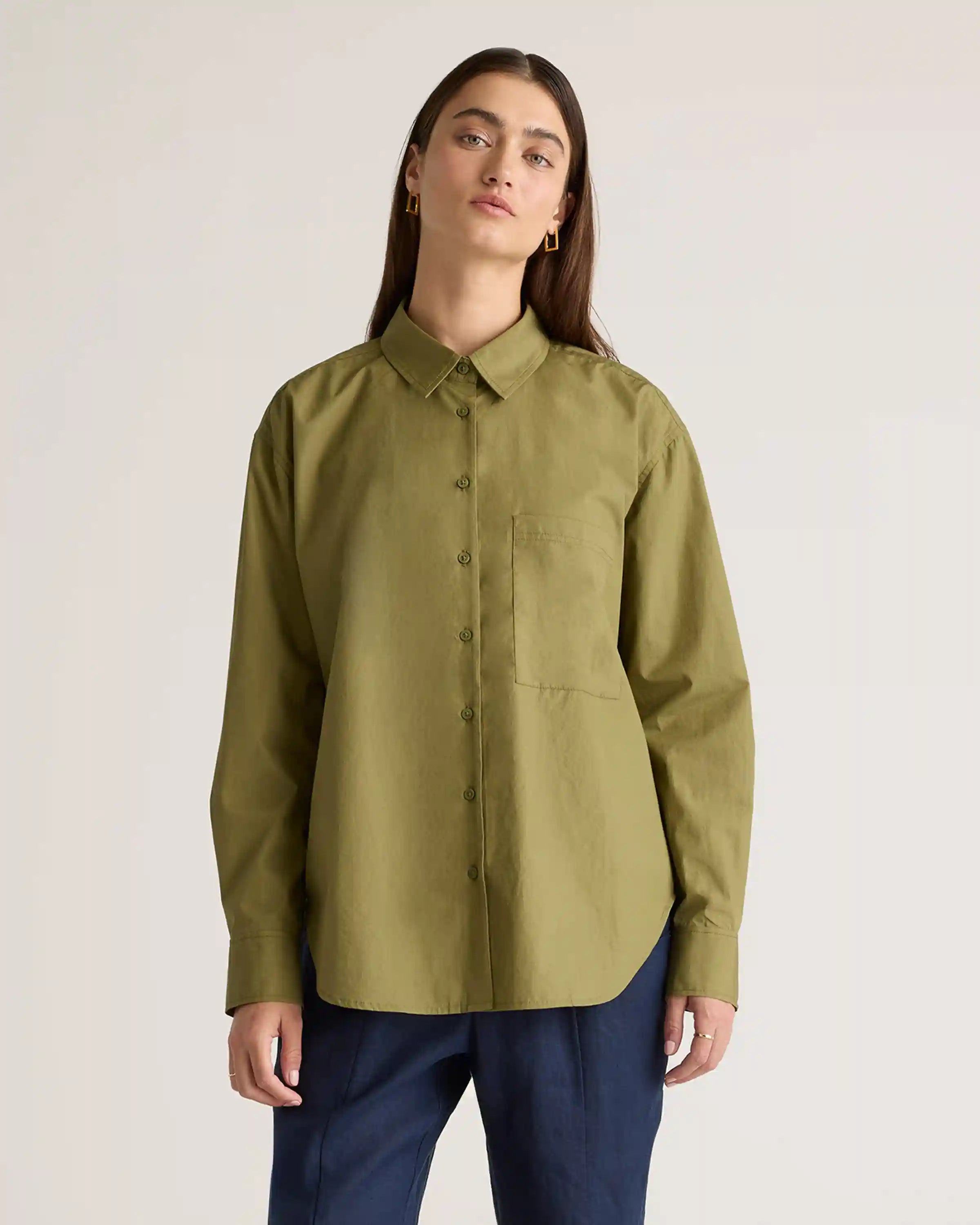 100% Organic Cotton Poplin Long Sleeve Boyfriend Shirt