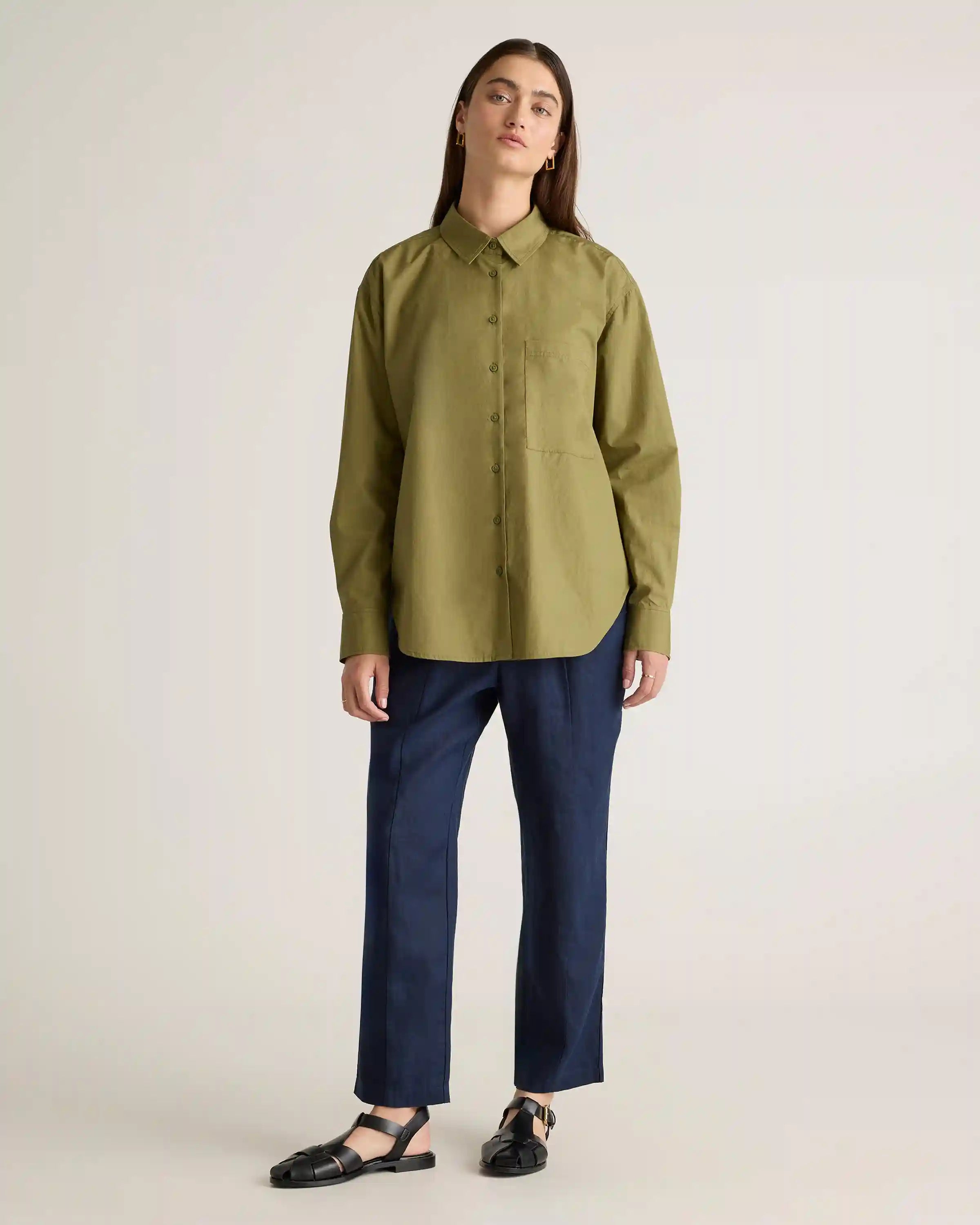 100% Organic Cotton Poplin Long Sleeve Boyfriend Shirt