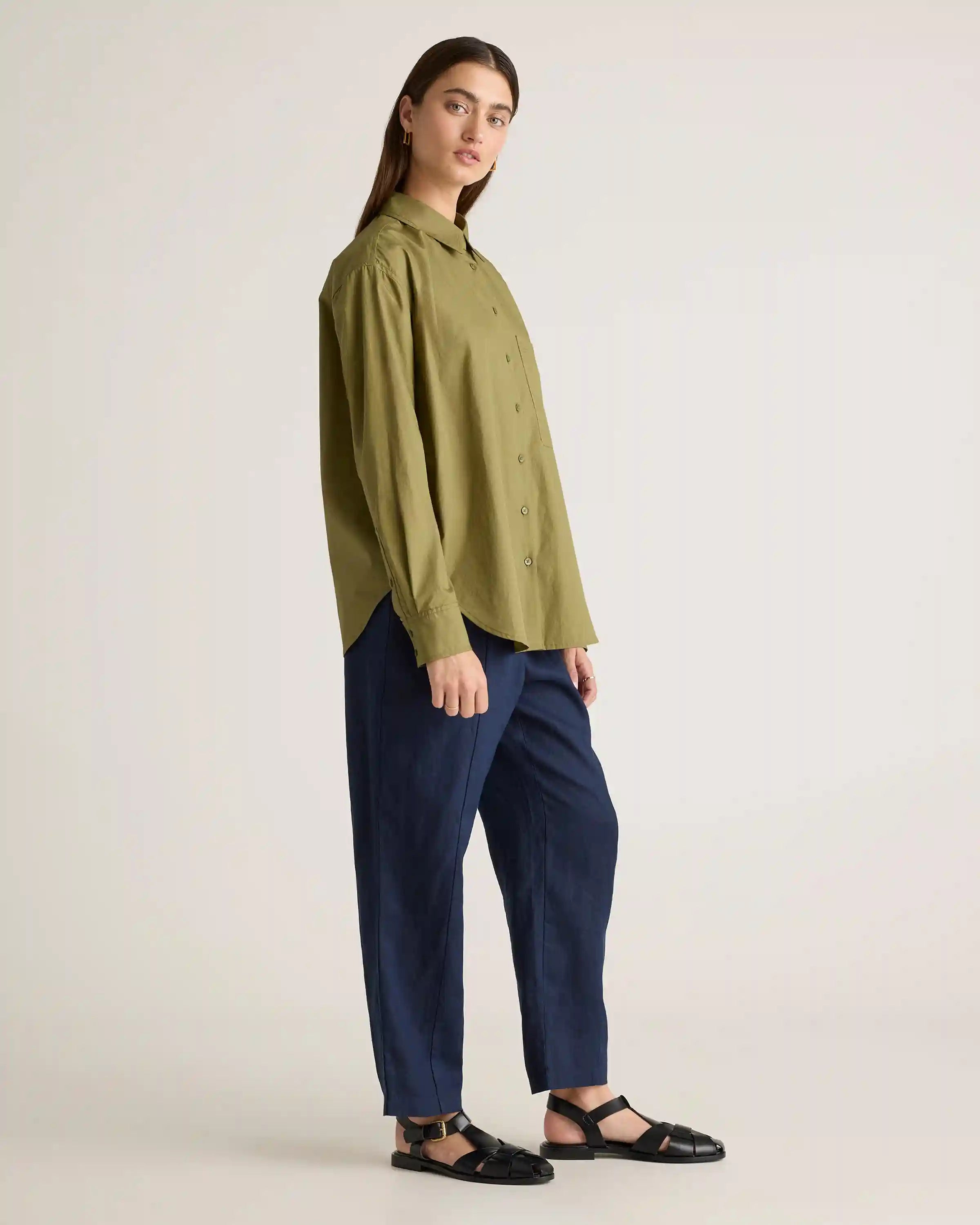 100% Organic Cotton Poplin Long Sleeve Boyfriend Shirt