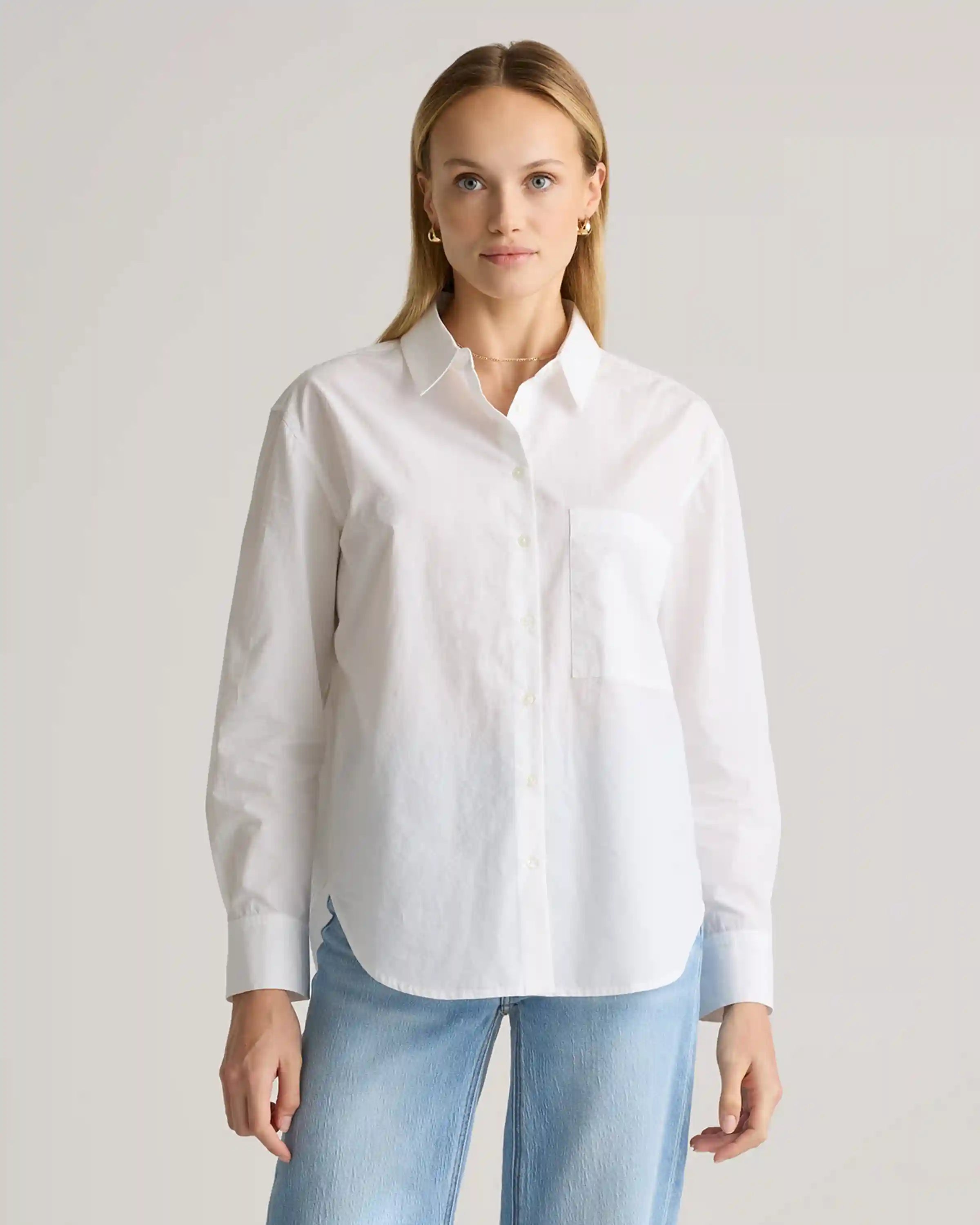 100% Organic Cotton Poplin Long Sleeve Boyfriend Shirt