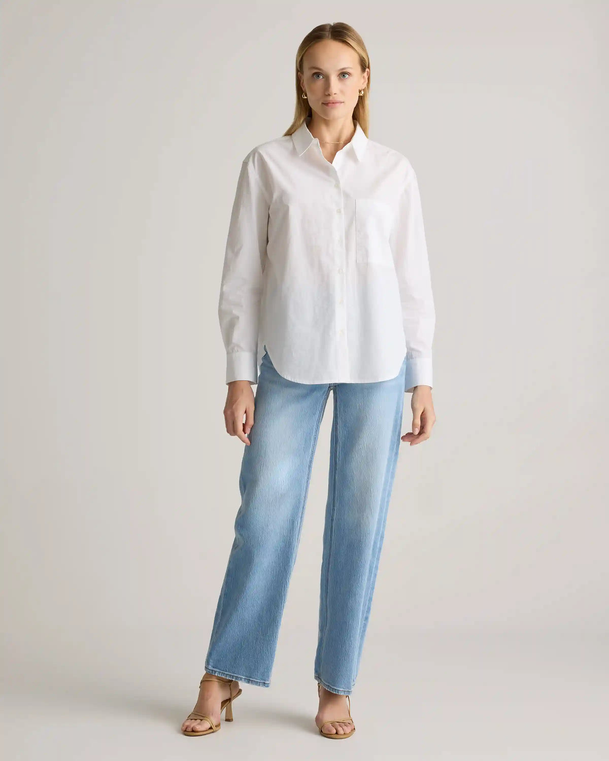 100% Organic Cotton Poplin Long Sleeve Boyfriend Shirt