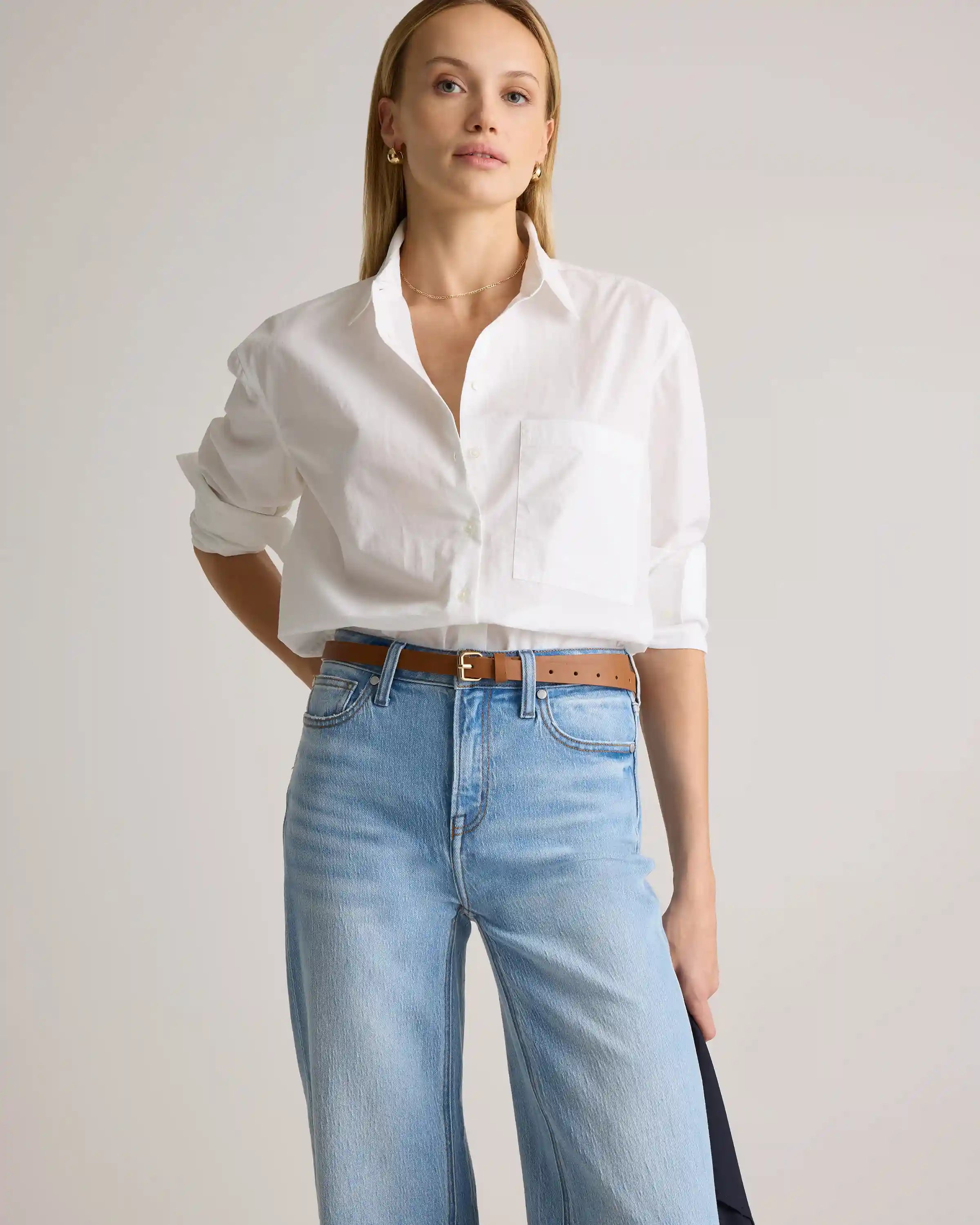 100% Organic Cotton Poplin Long Sleeve Boyfriend Shirt