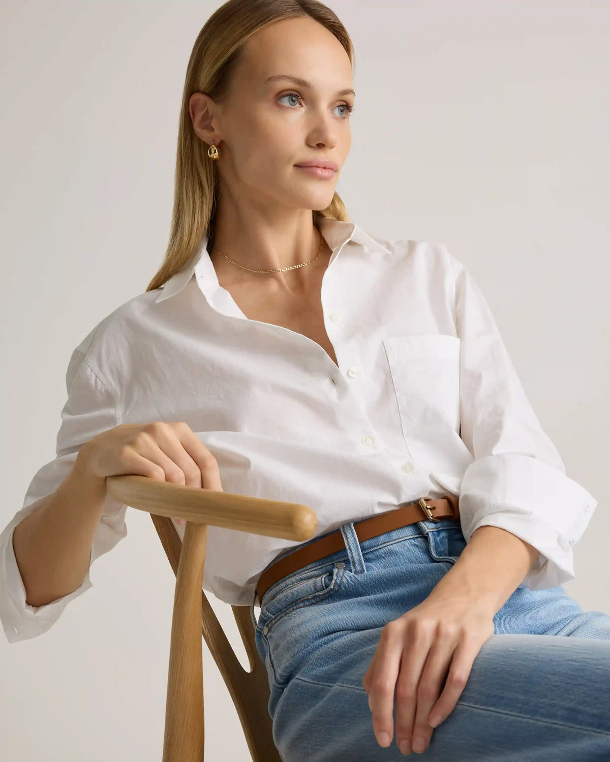 100% Organic Cotton Poplin Long Sleeve Boyfriend Shirt