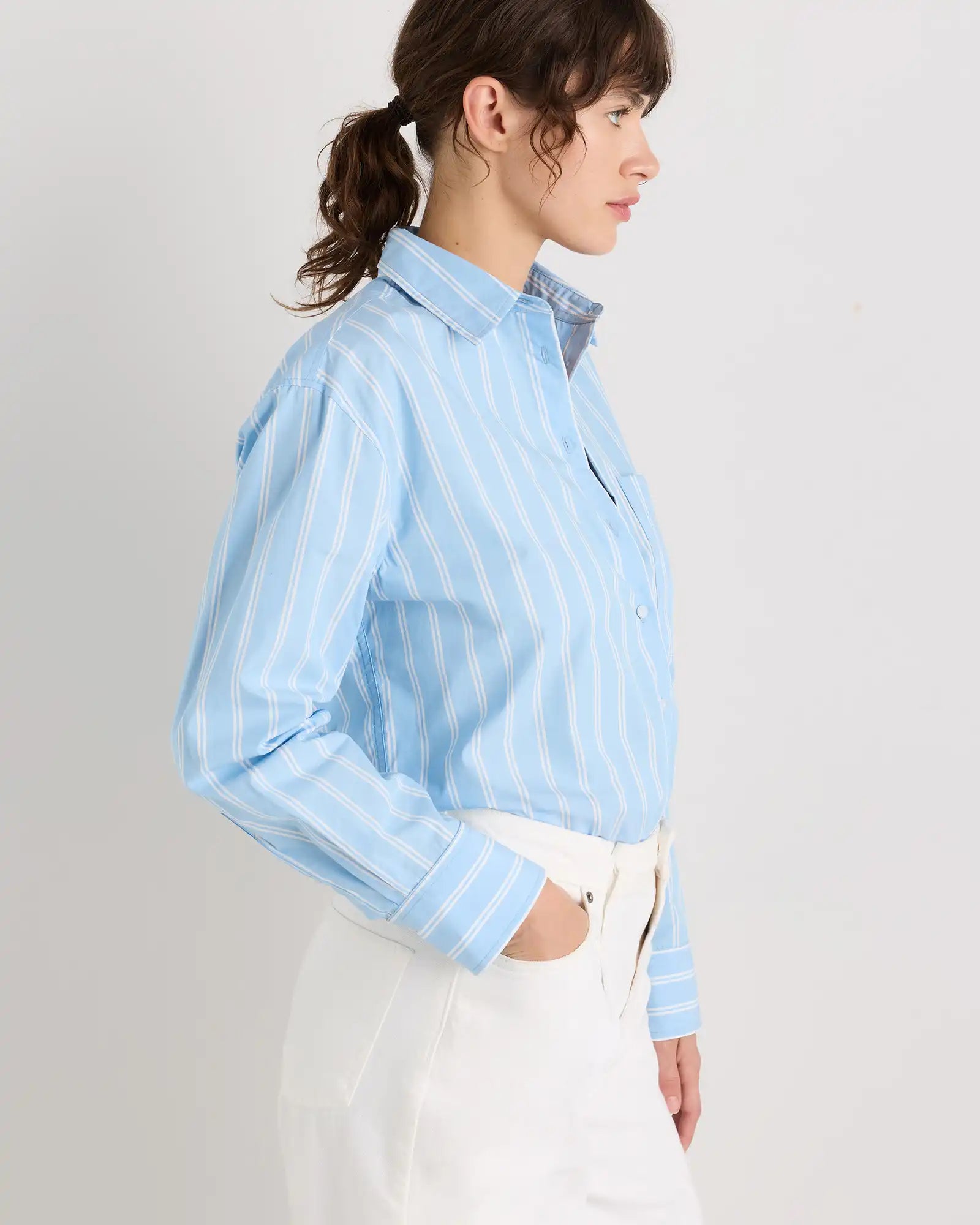 100% Organic Cotton Poplin Long Sleeve Boyfriend Shirt