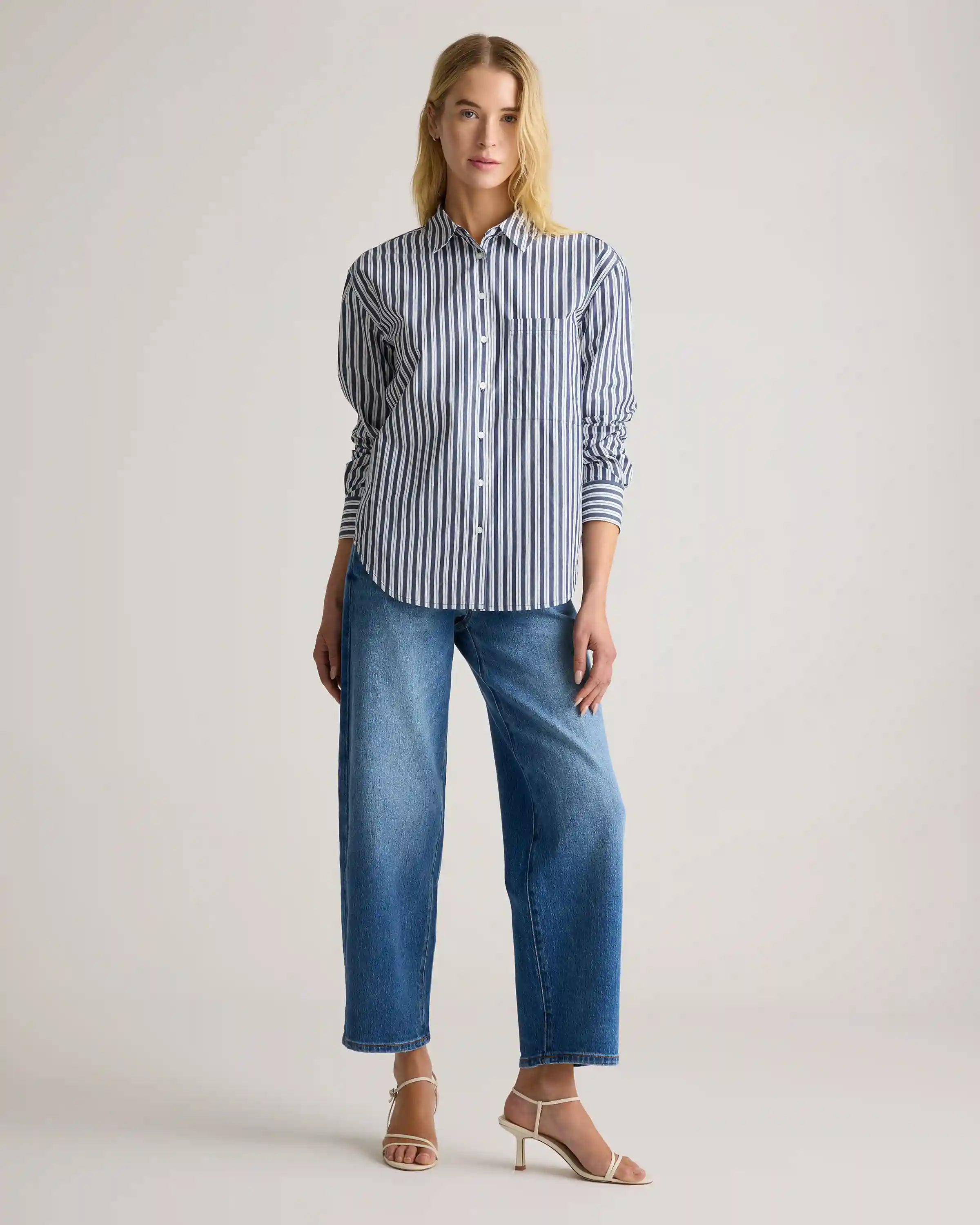 100% Organic Cotton Poplin Long Sleeve Boyfriend Shirt
