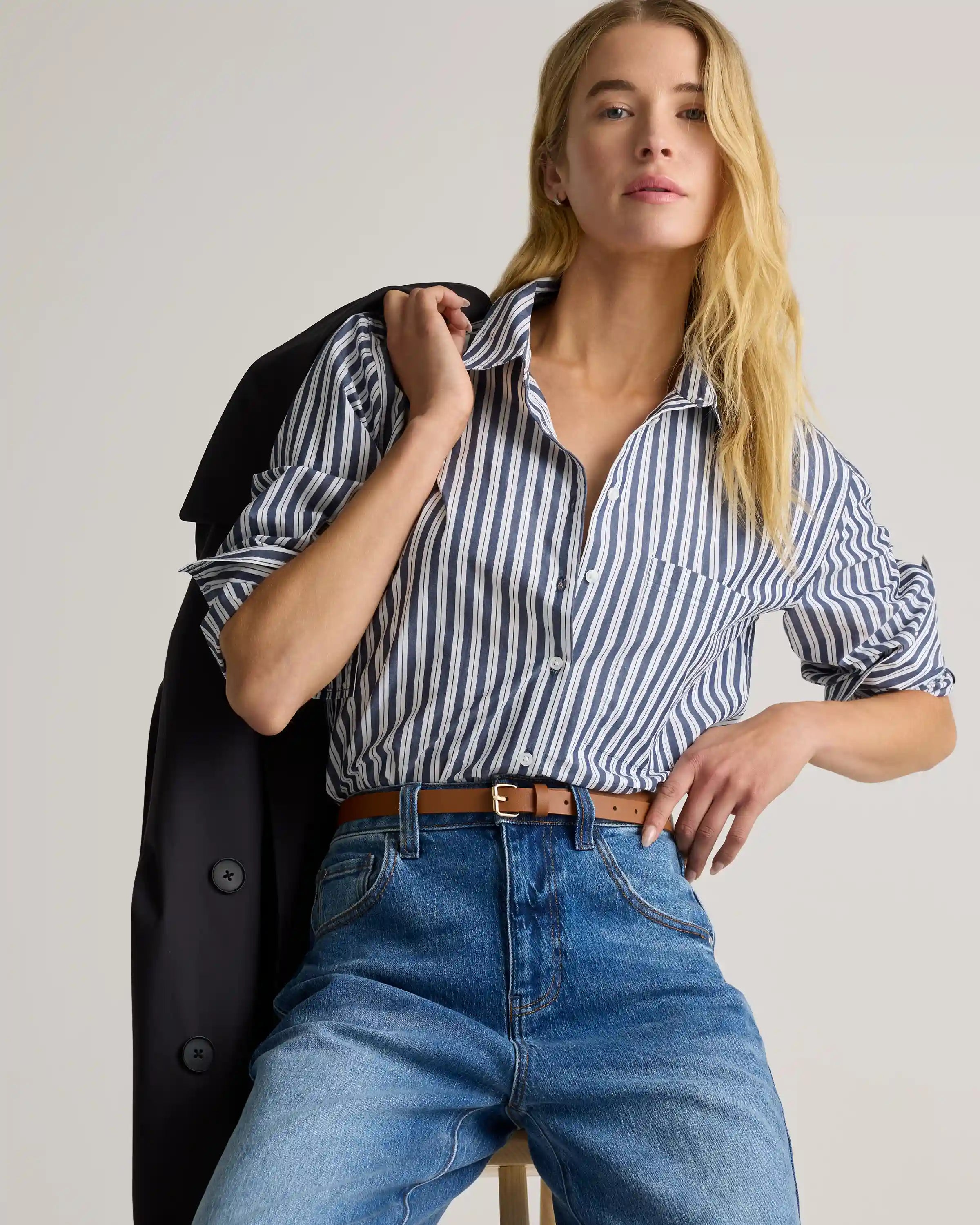 100% Organic Cotton Poplin Long Sleeve Boyfriend Shirt