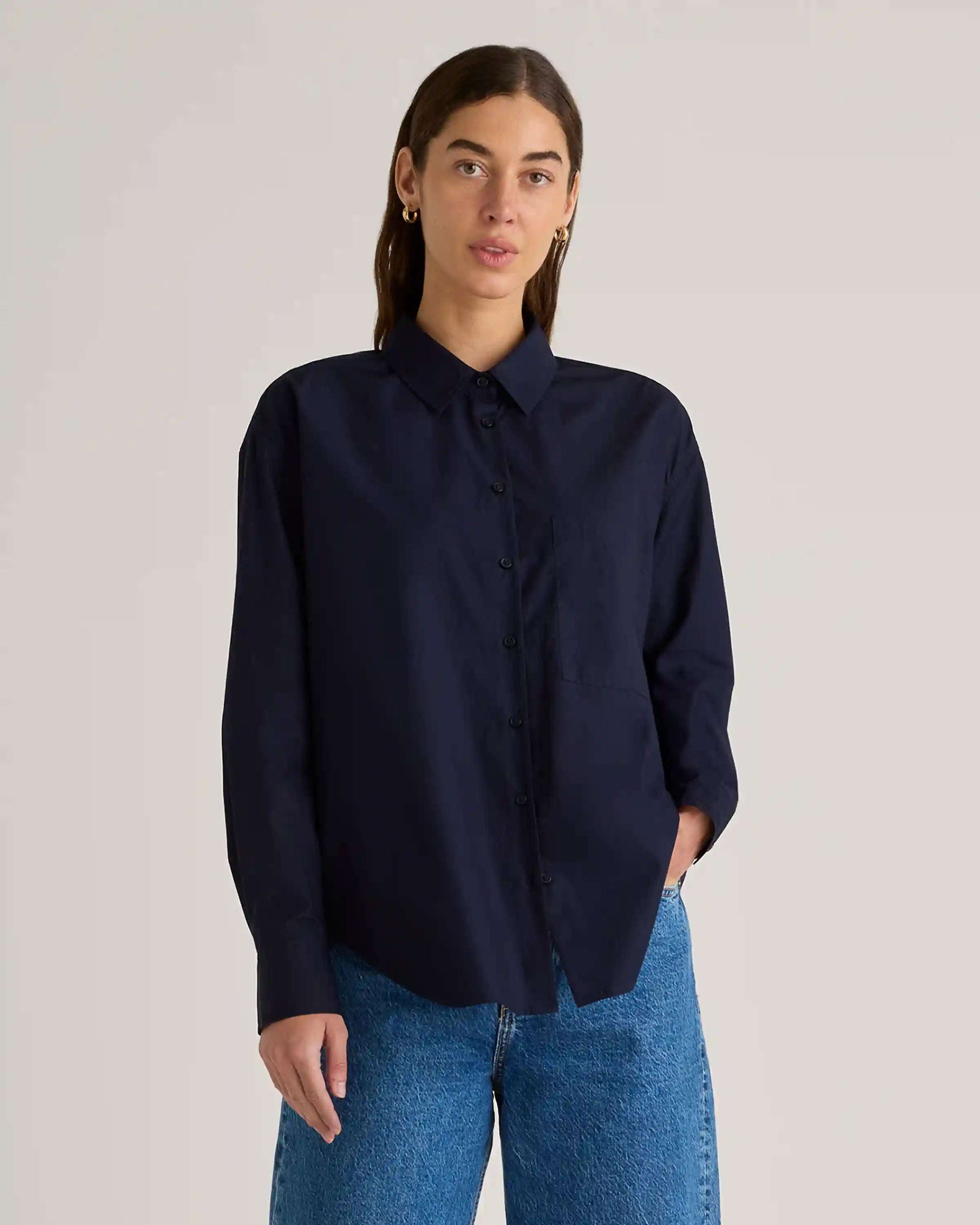100% Organic Cotton Poplin Long Sleeve Boyfriend Shirt