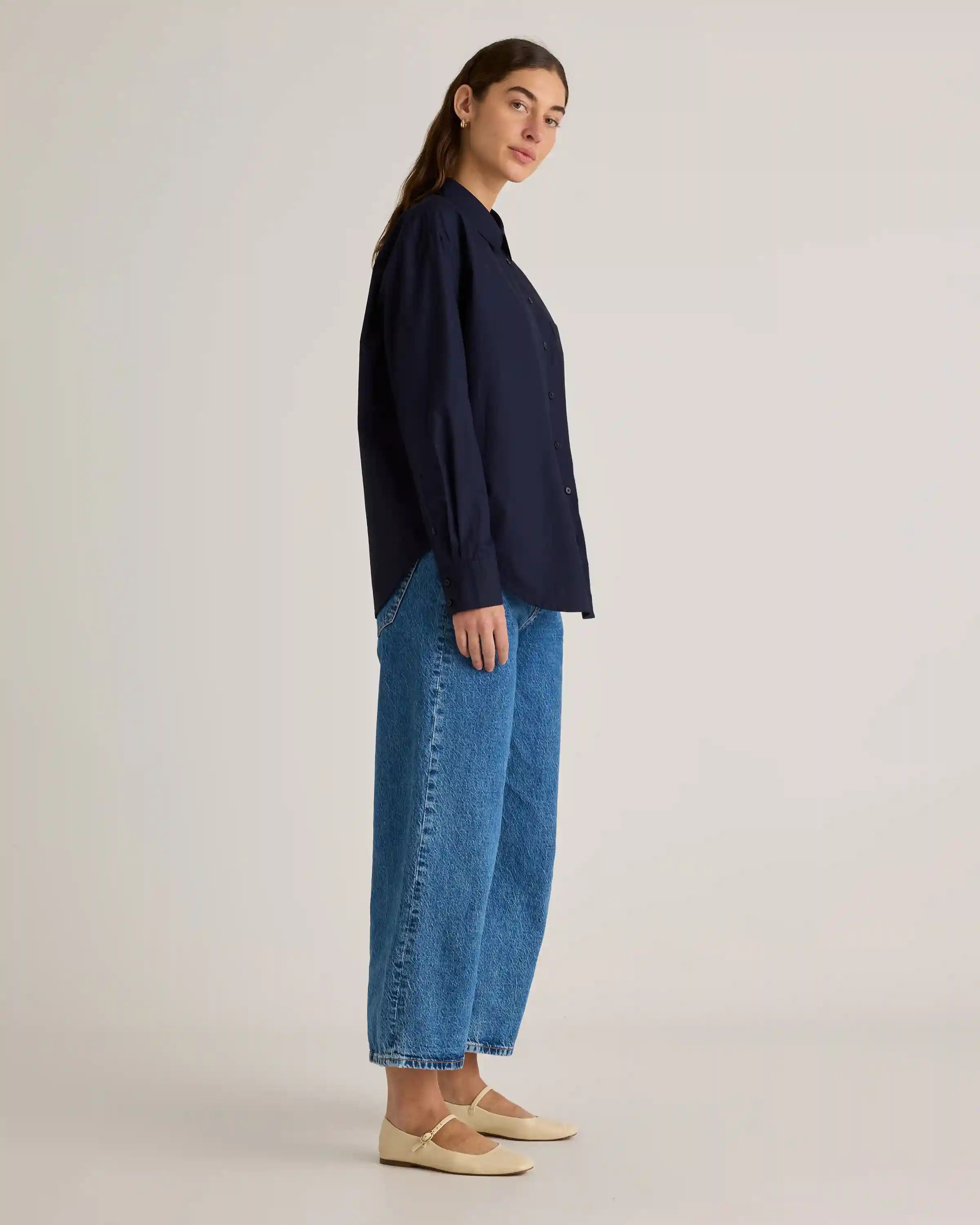 100% Organic Cotton Poplin Long Sleeve Boyfriend Shirt
