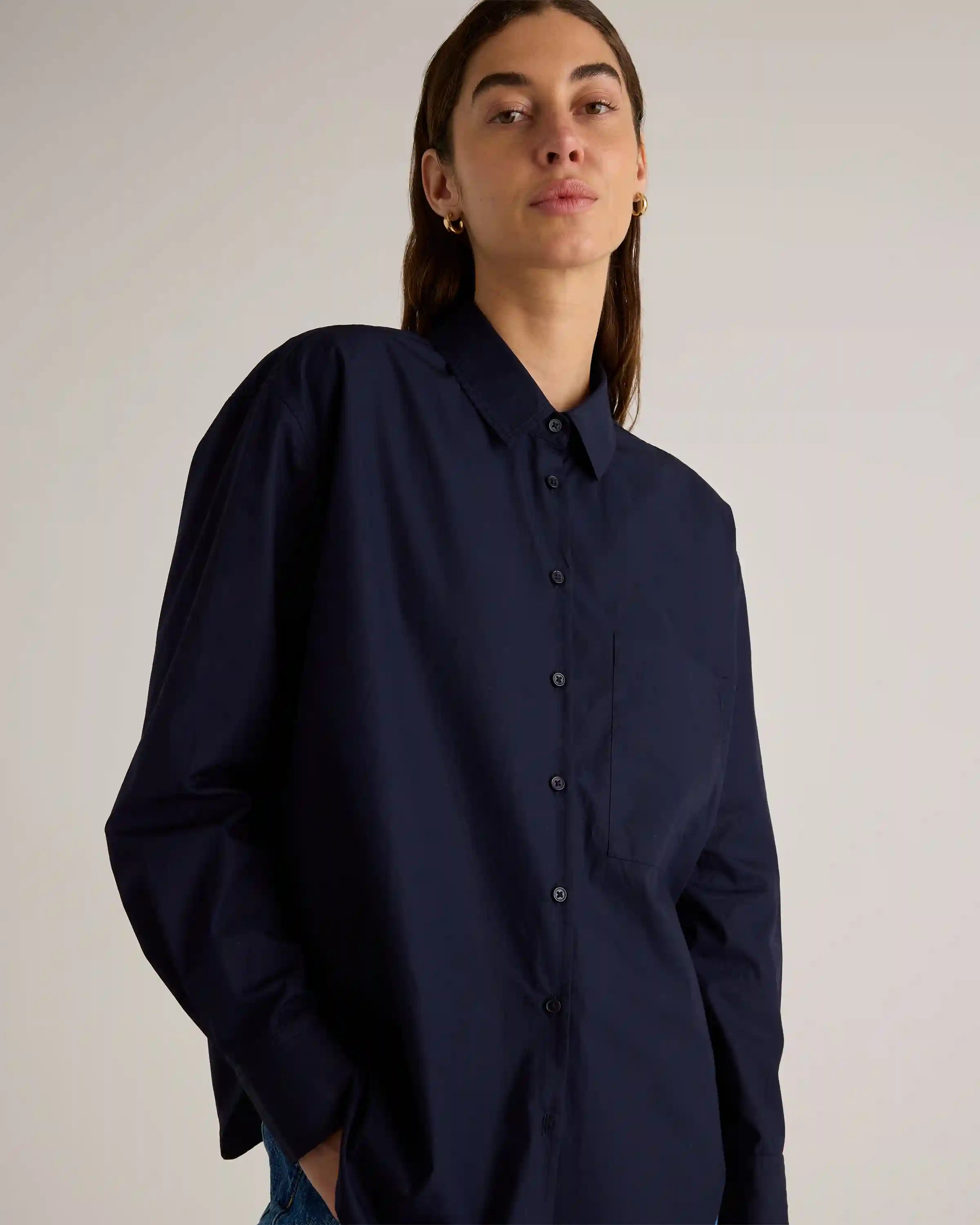 100% Organic Cotton Poplin Long Sleeve Boyfriend Shirt