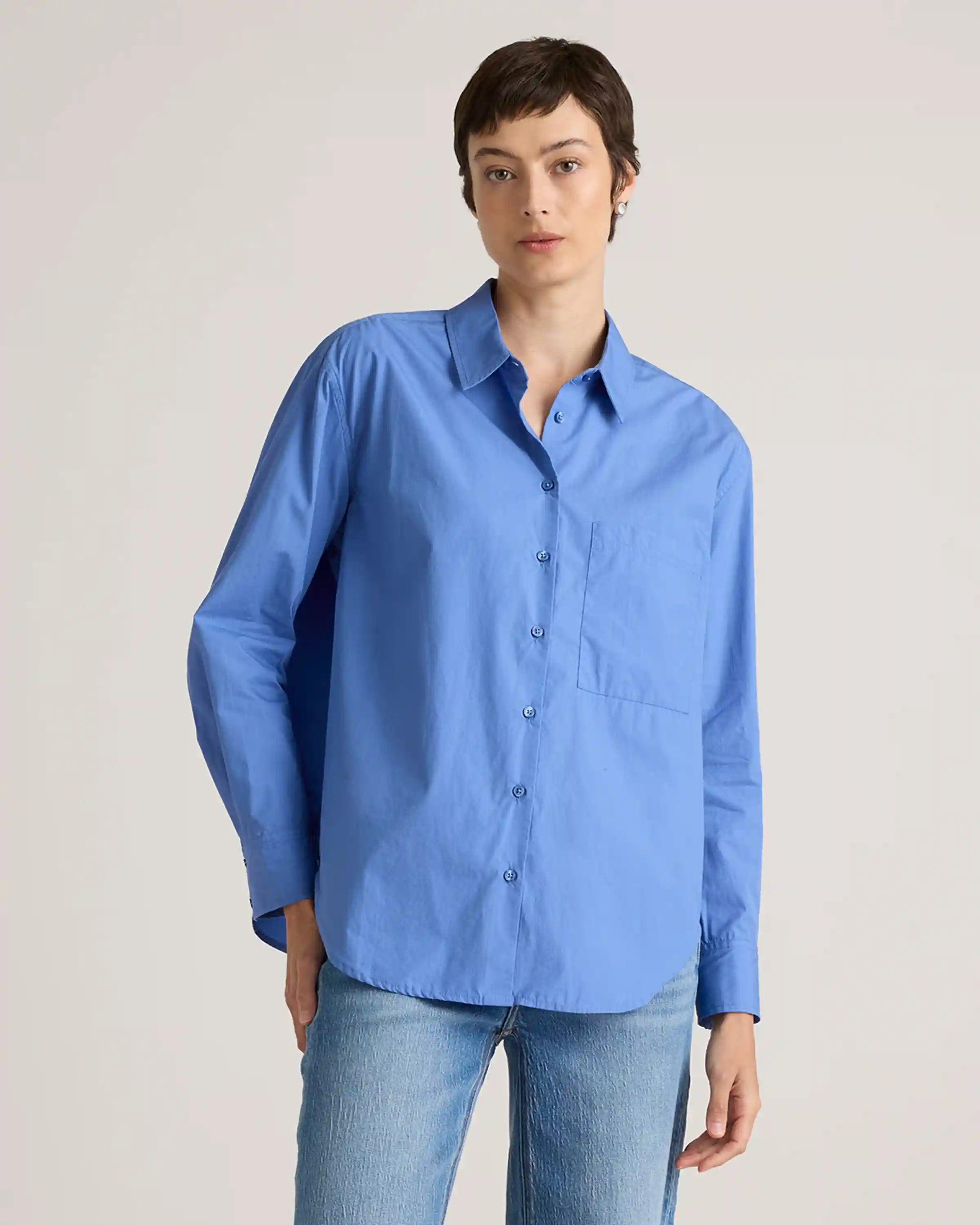 100% Organic Cotton Poplin Long Sleeve Boyfriend Shirt