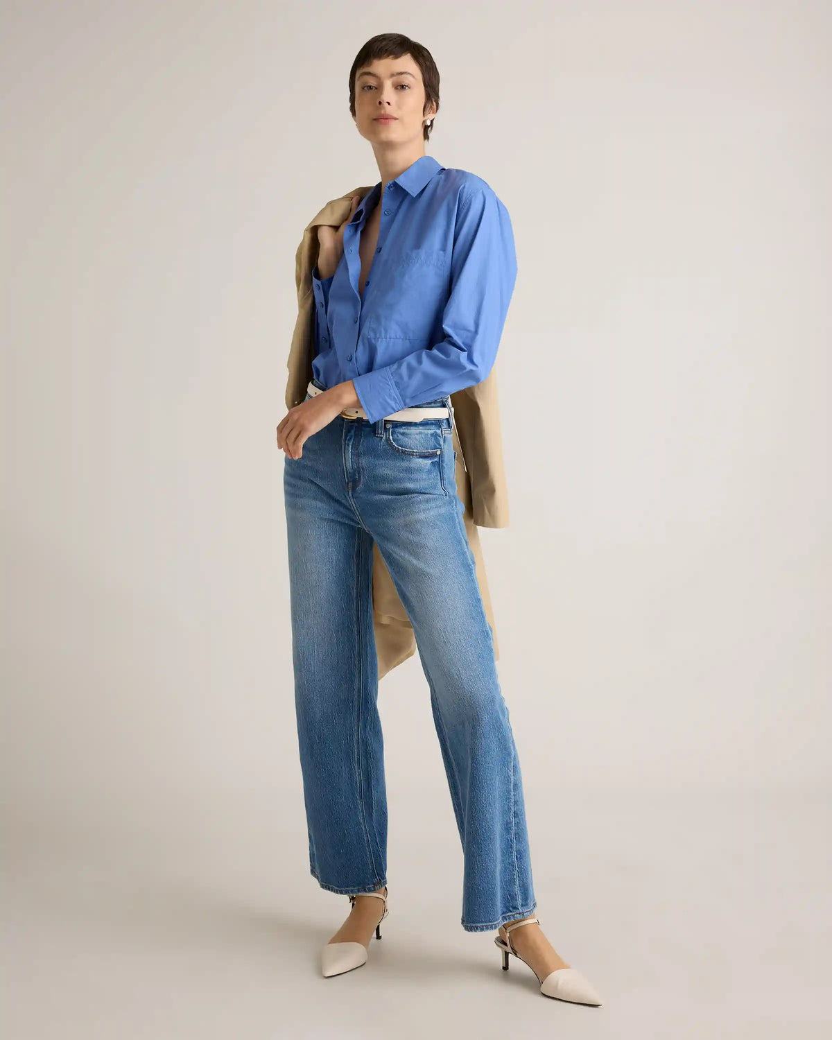 100% Organic Cotton Poplin Long Sleeve Boyfriend Shirt