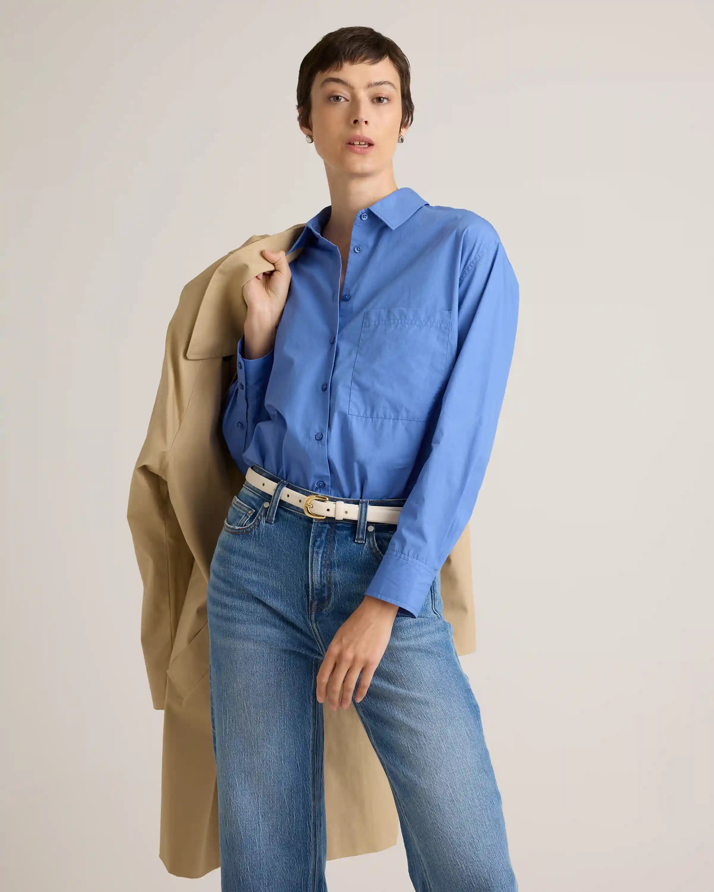 100% Organic Cotton Poplin Long Sleeve Boyfriend Shirt