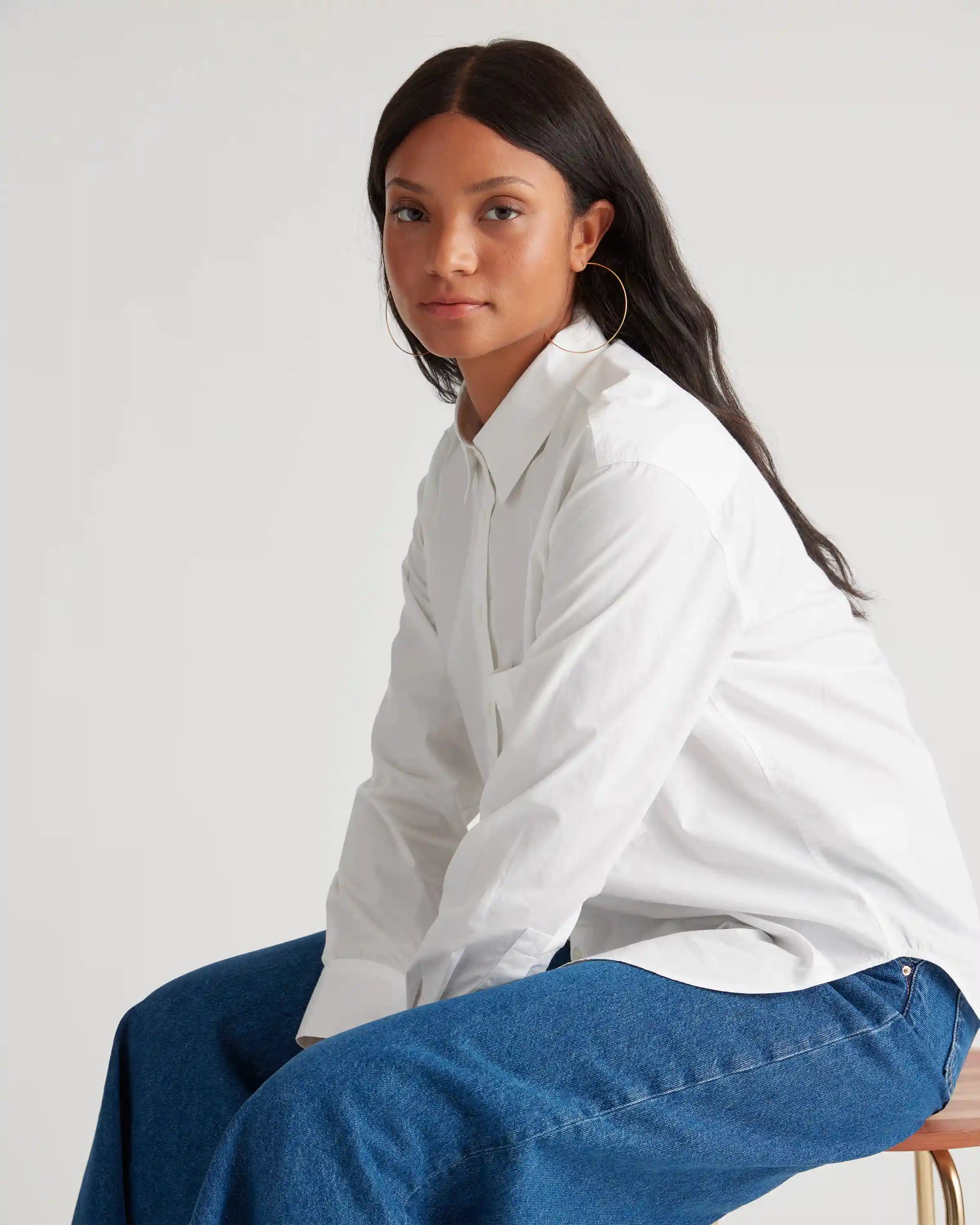 100% Organic Cotton Poplin Long Sleeve Boyfriend Shirt