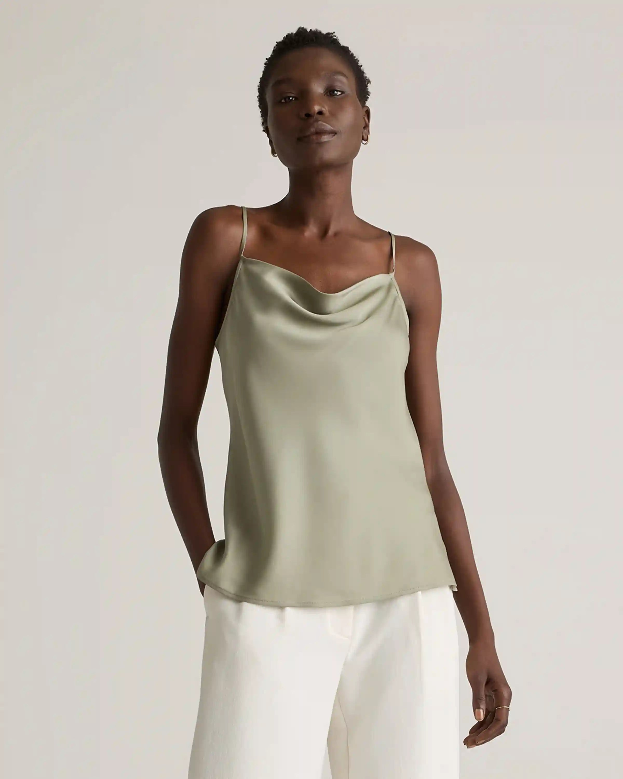 Washable Stretch Silk Cowl Neck Cami
