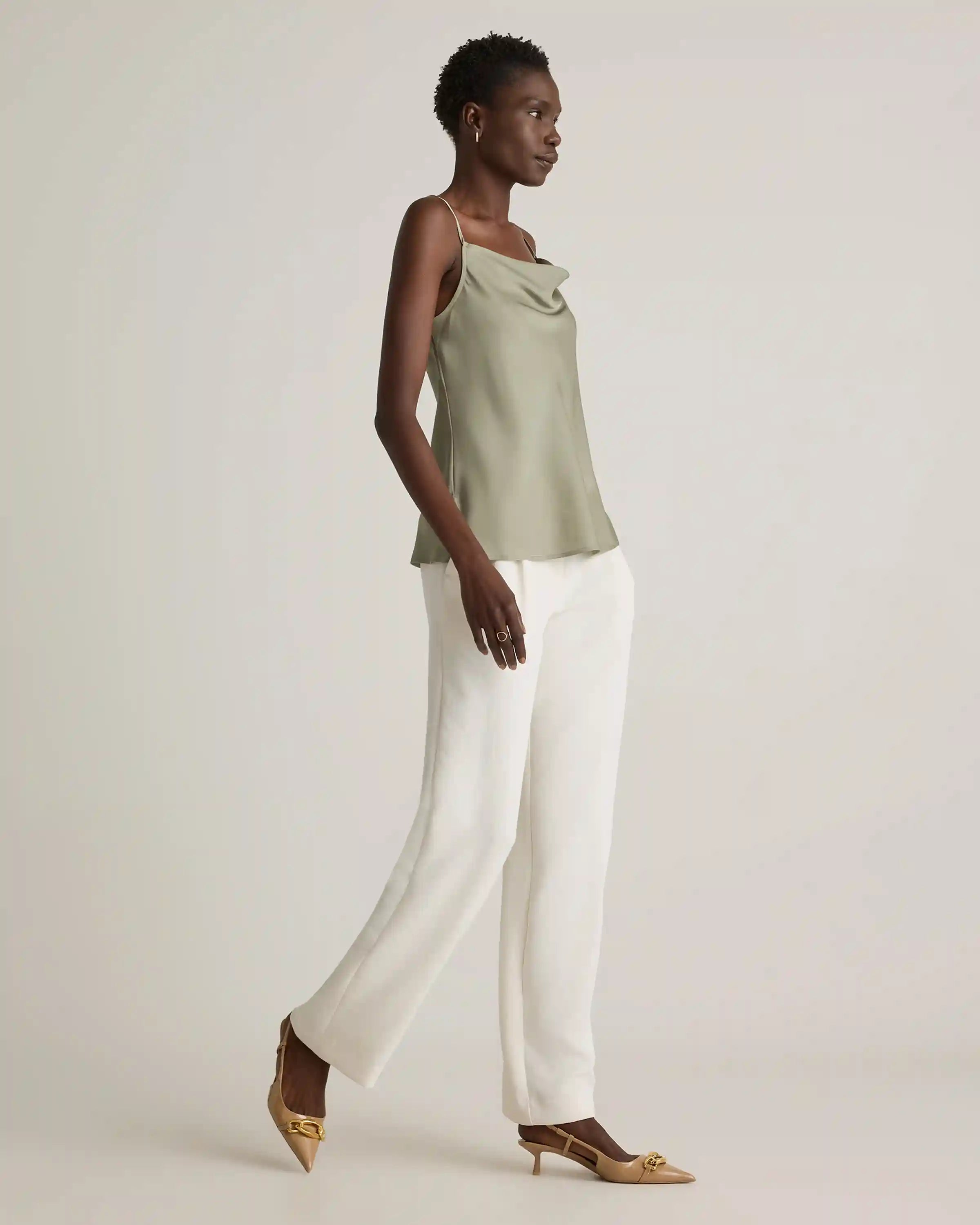 Washable Stretch Silk Cowl Neck Cami