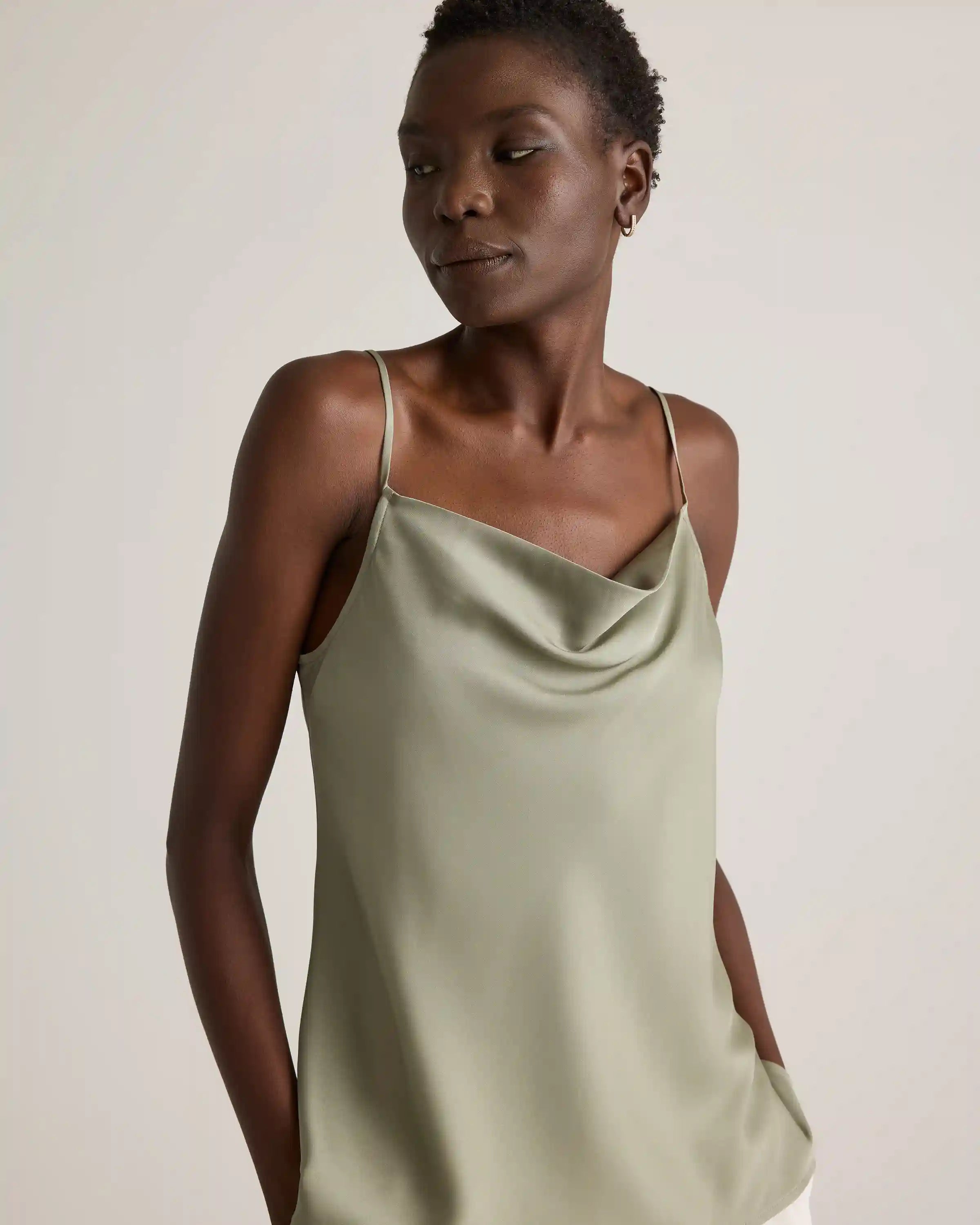 Washable Stretch Silk Cowl Neck Cami