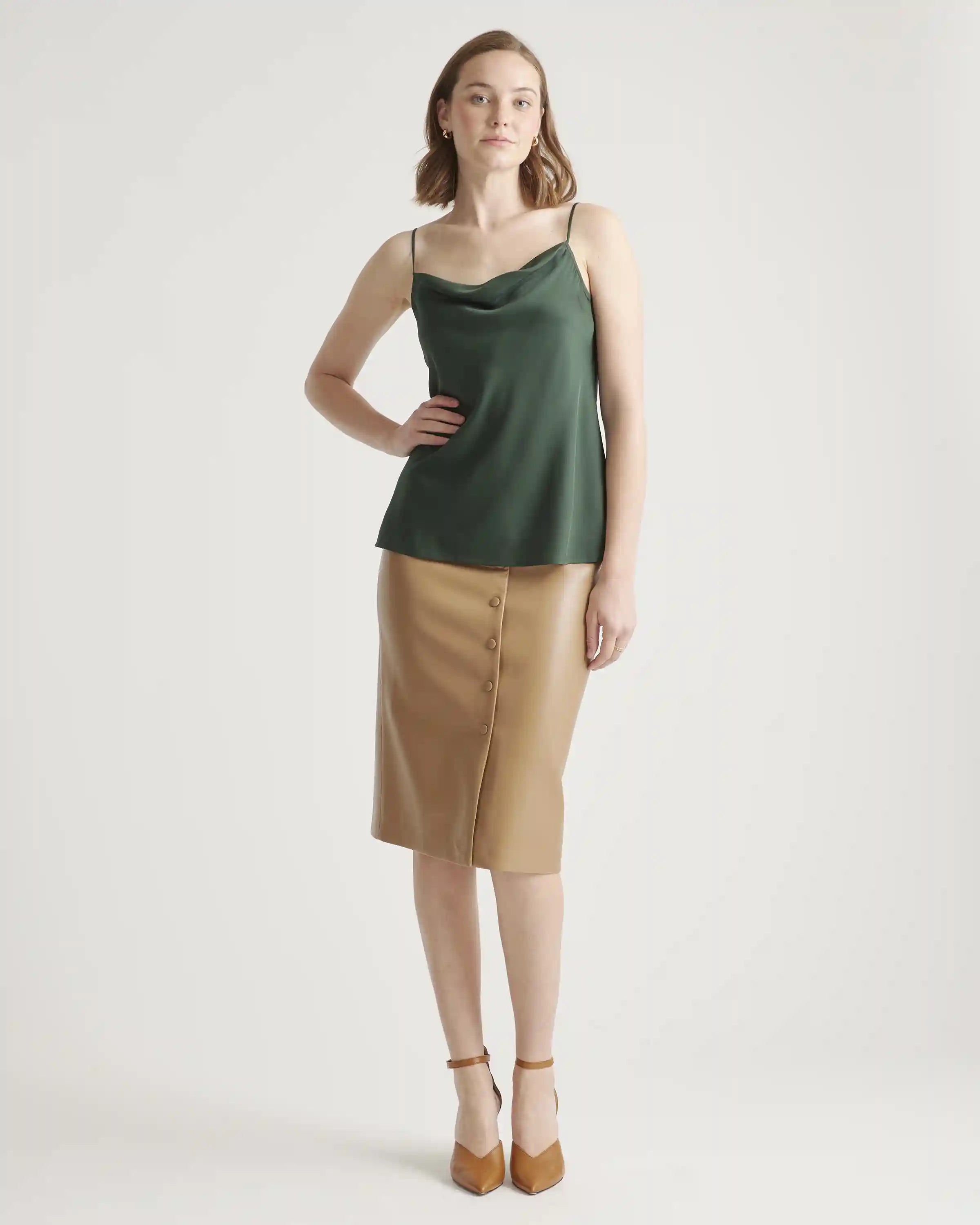 Washable Stretch Silk Cowl Neck Cami