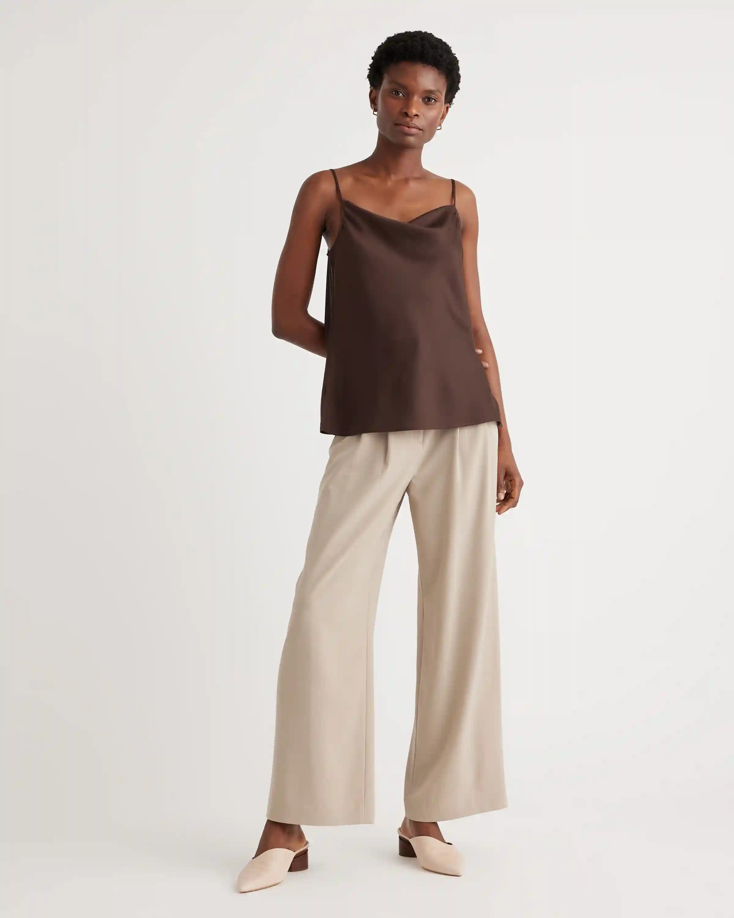 Washable Stretch Silk Cowl Neck Cami