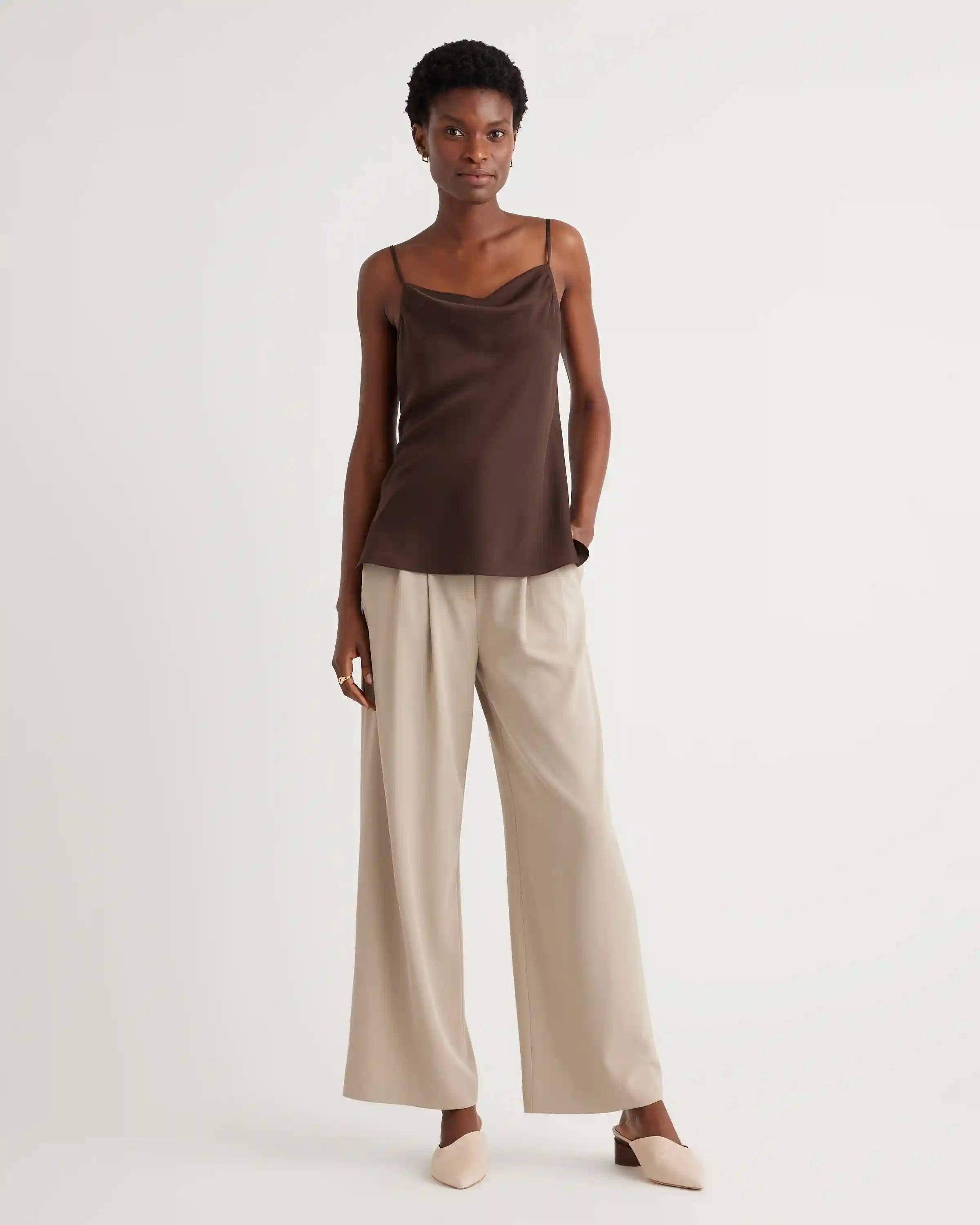 Washable Stretch Silk Cowl Neck Cami