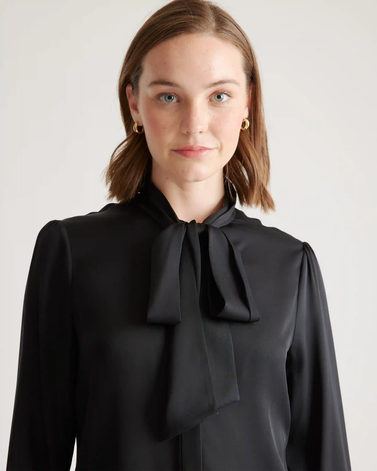 Washable Stretch Silk Tie Neck Blouse