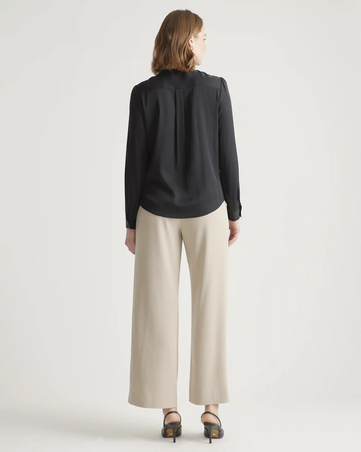 Washable Stretch Silk Tie Neck Blouse