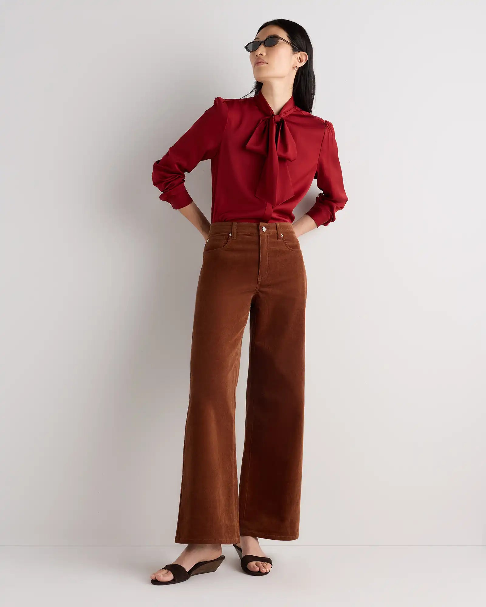 Washable Stretch Silk Tie Neck Blouse