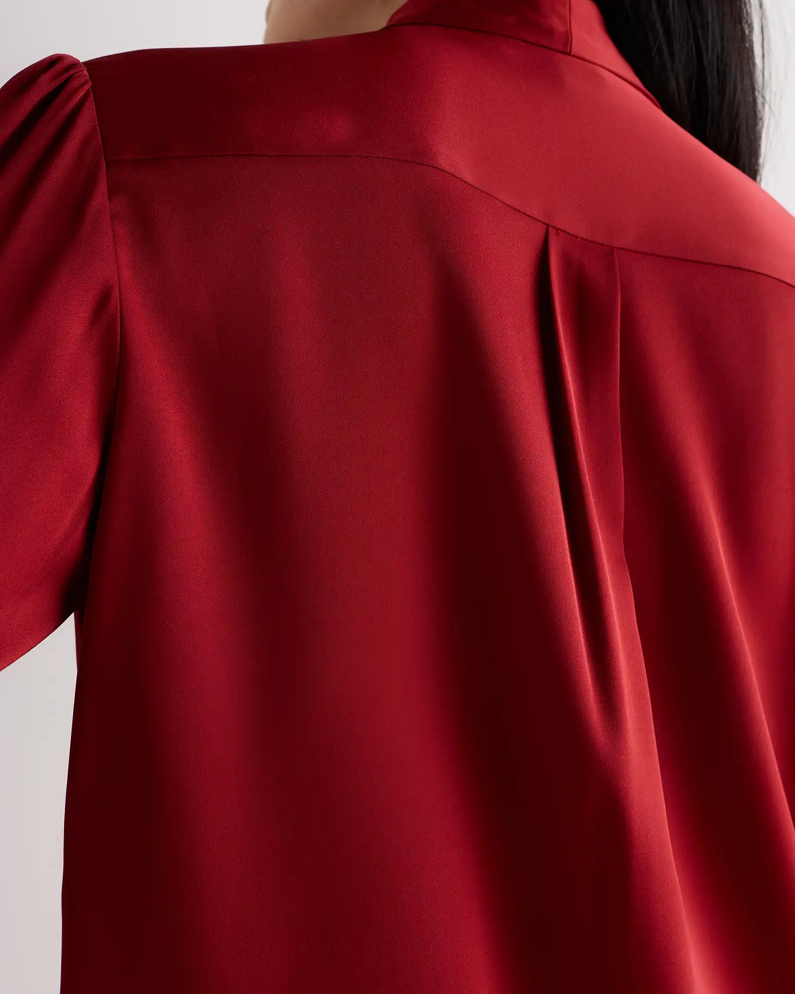 Washable Stretch Silk Tie Neck Blouse