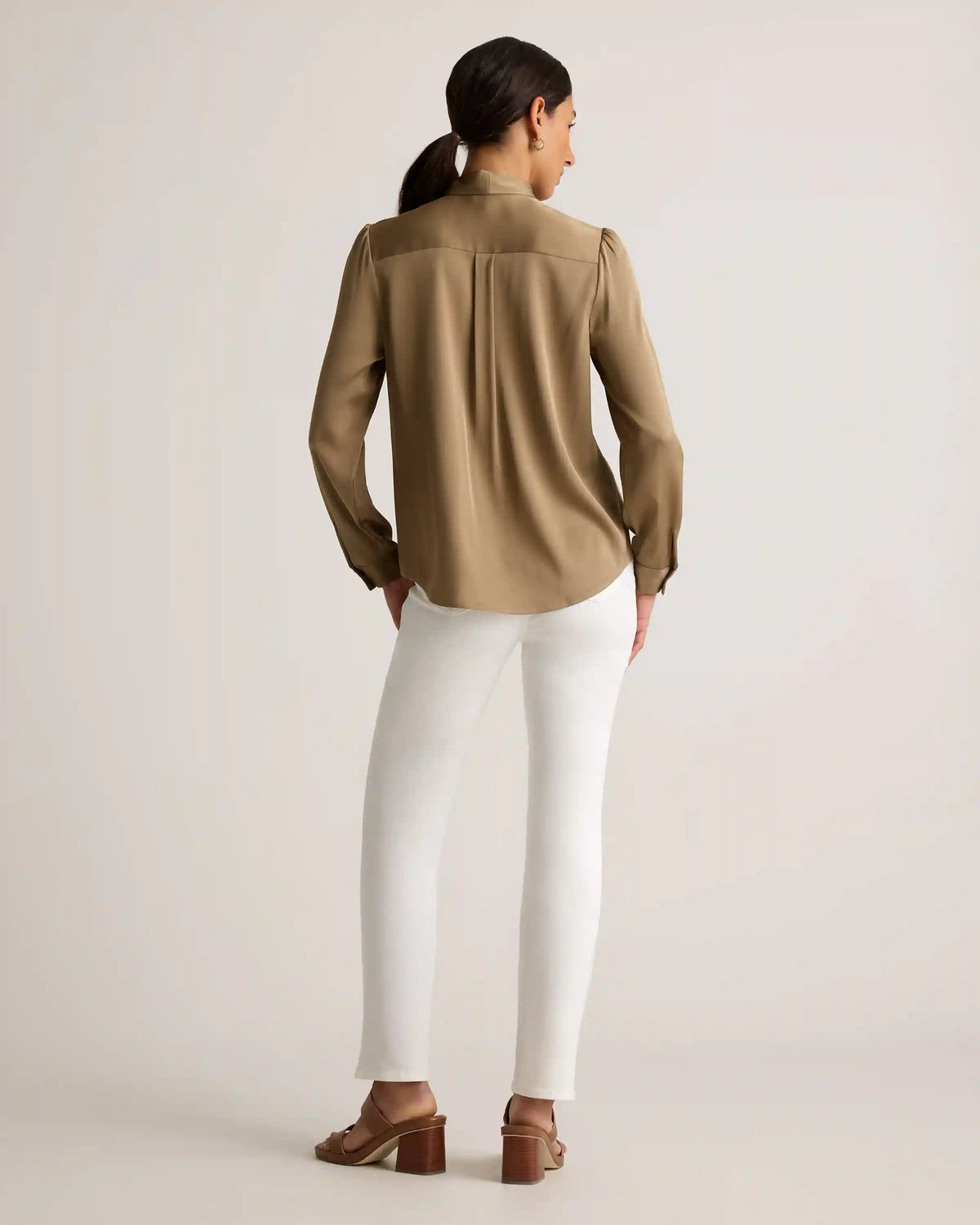 Washable Stretch Silk Tie Neck Blouse