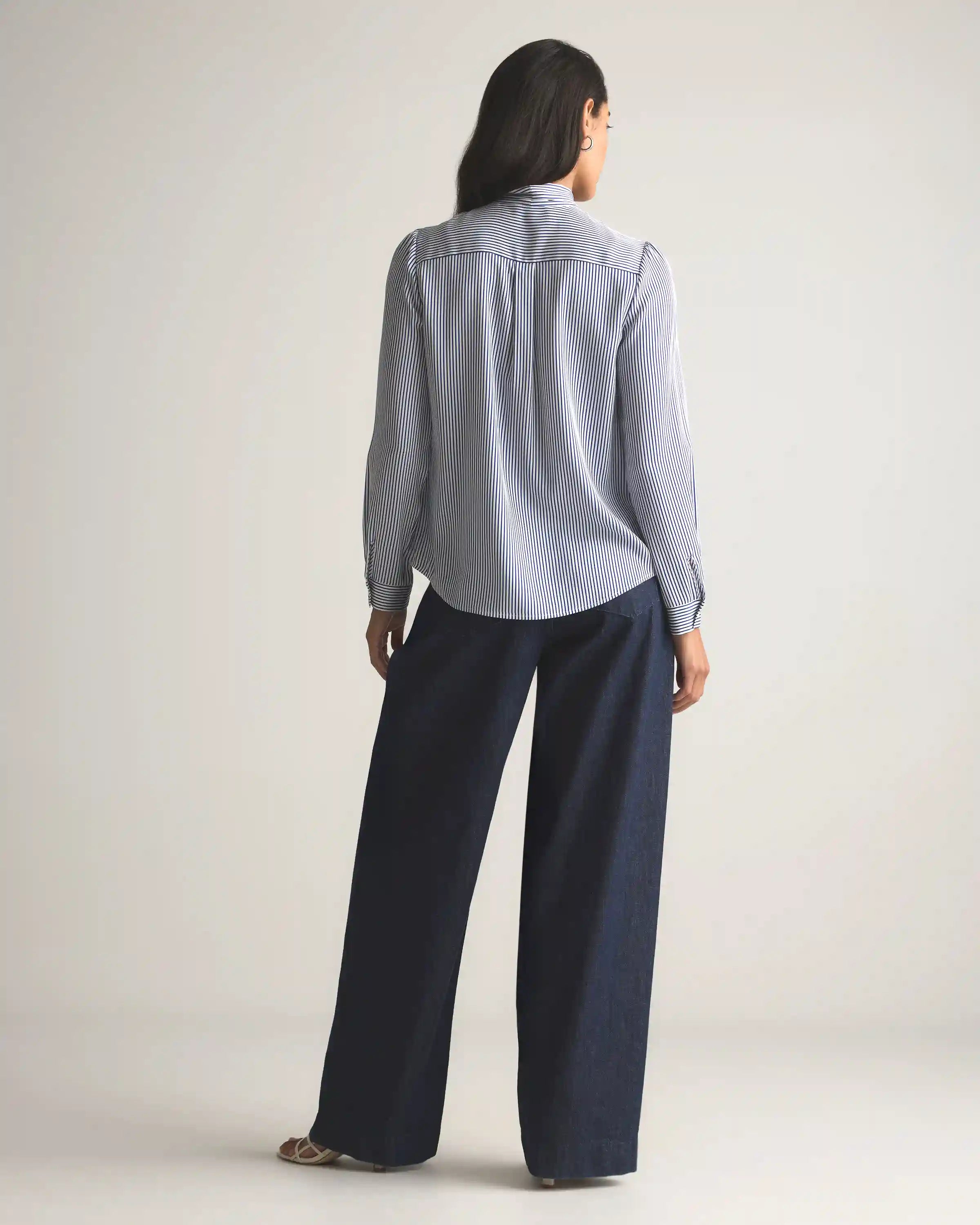 Washable Stretch Silk Tie Neck Blouse