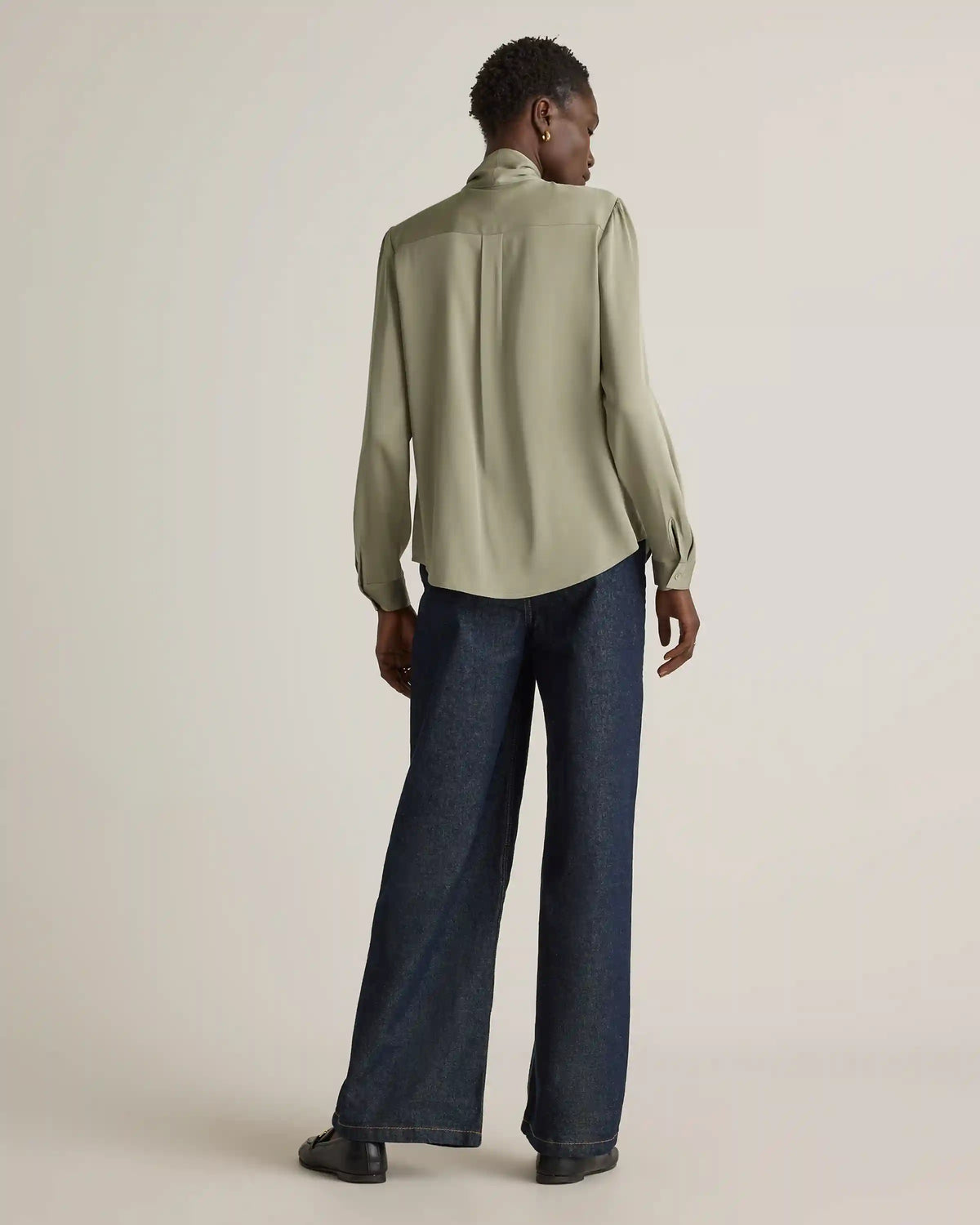 Washable Stretch Silk Tie Neck Blouse