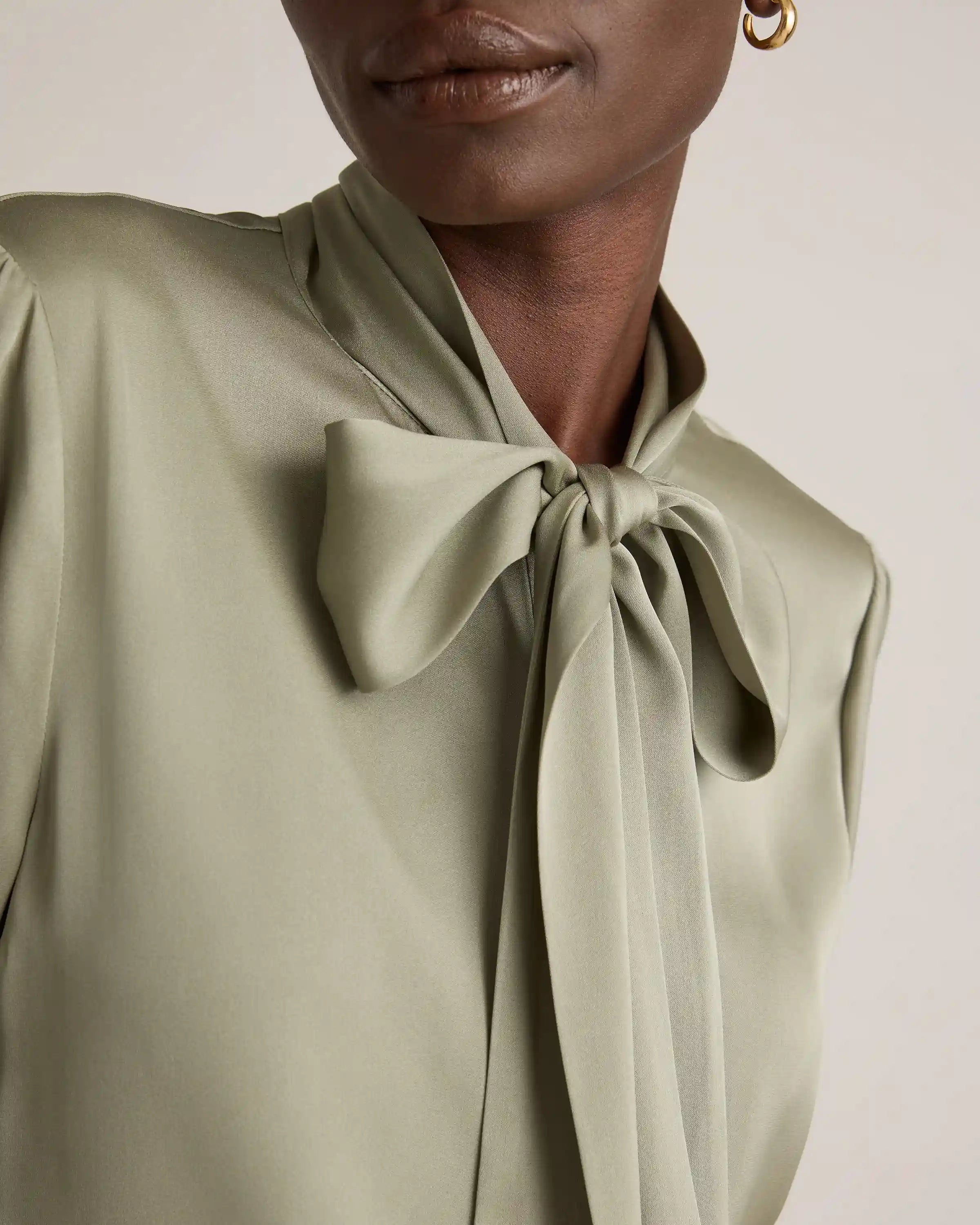 Washable Stretch Silk Tie Neck Blouse