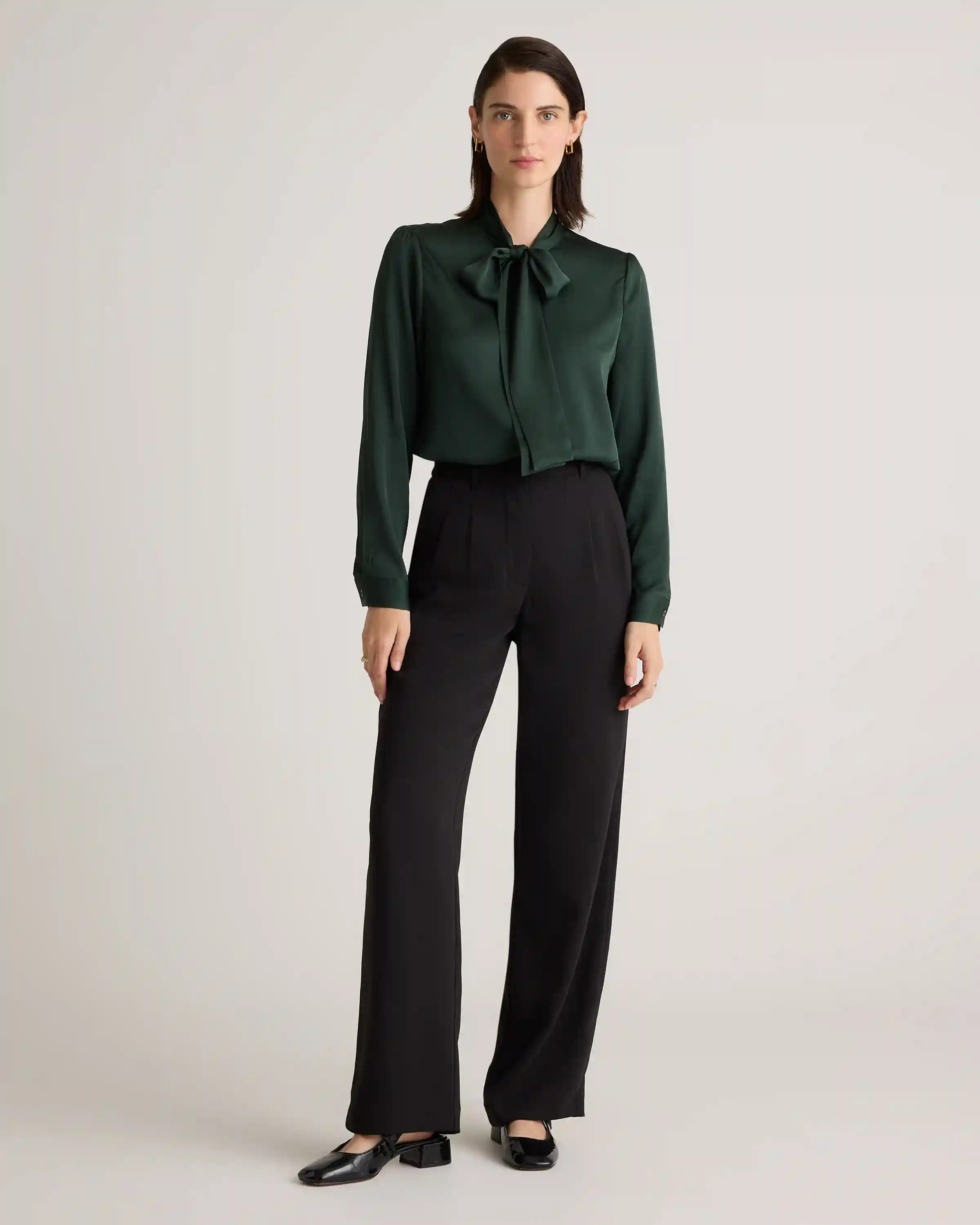 Washable Stretch Silk Tie Neck Blouse