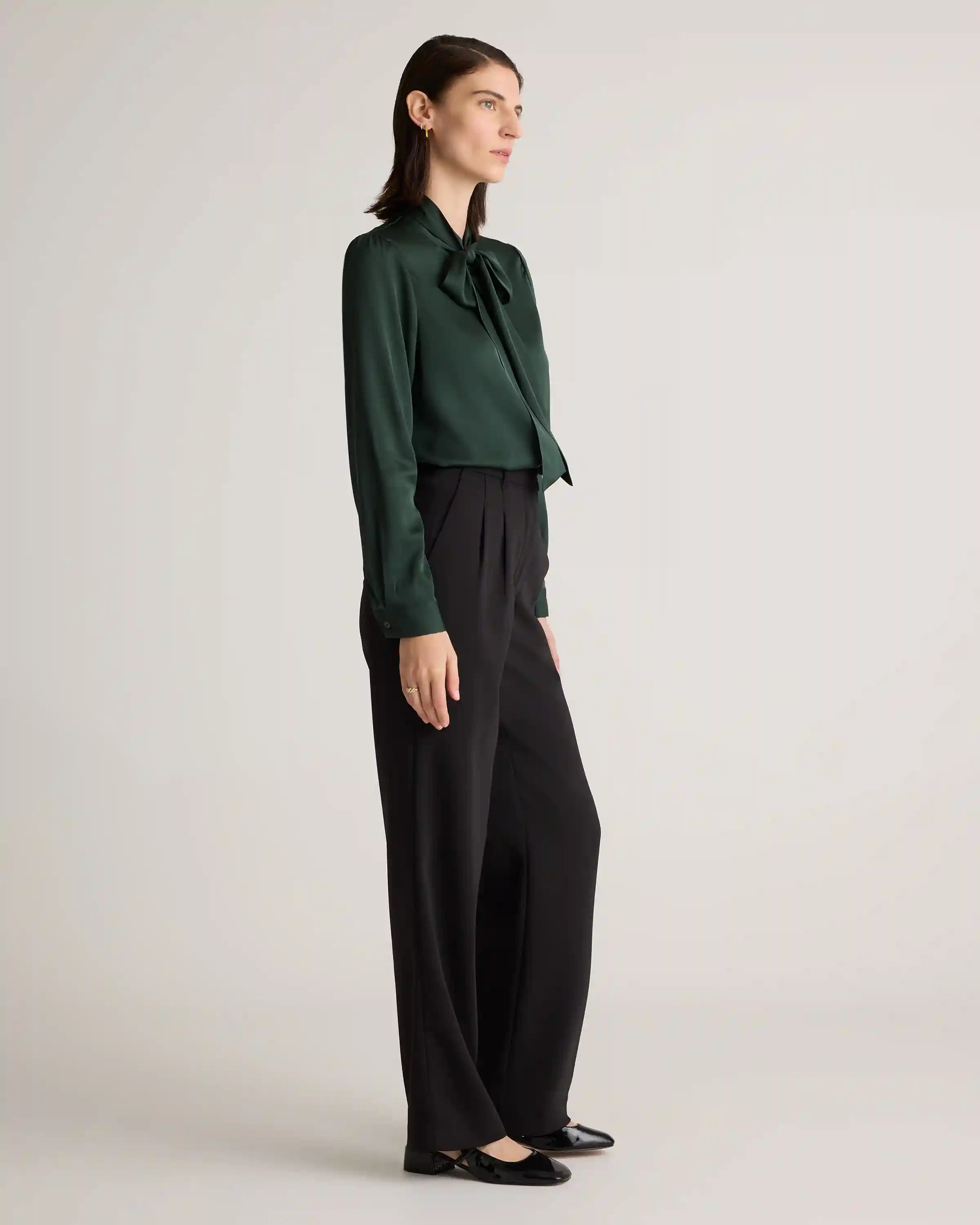 Washable Stretch Silk Tie Neck Blouse