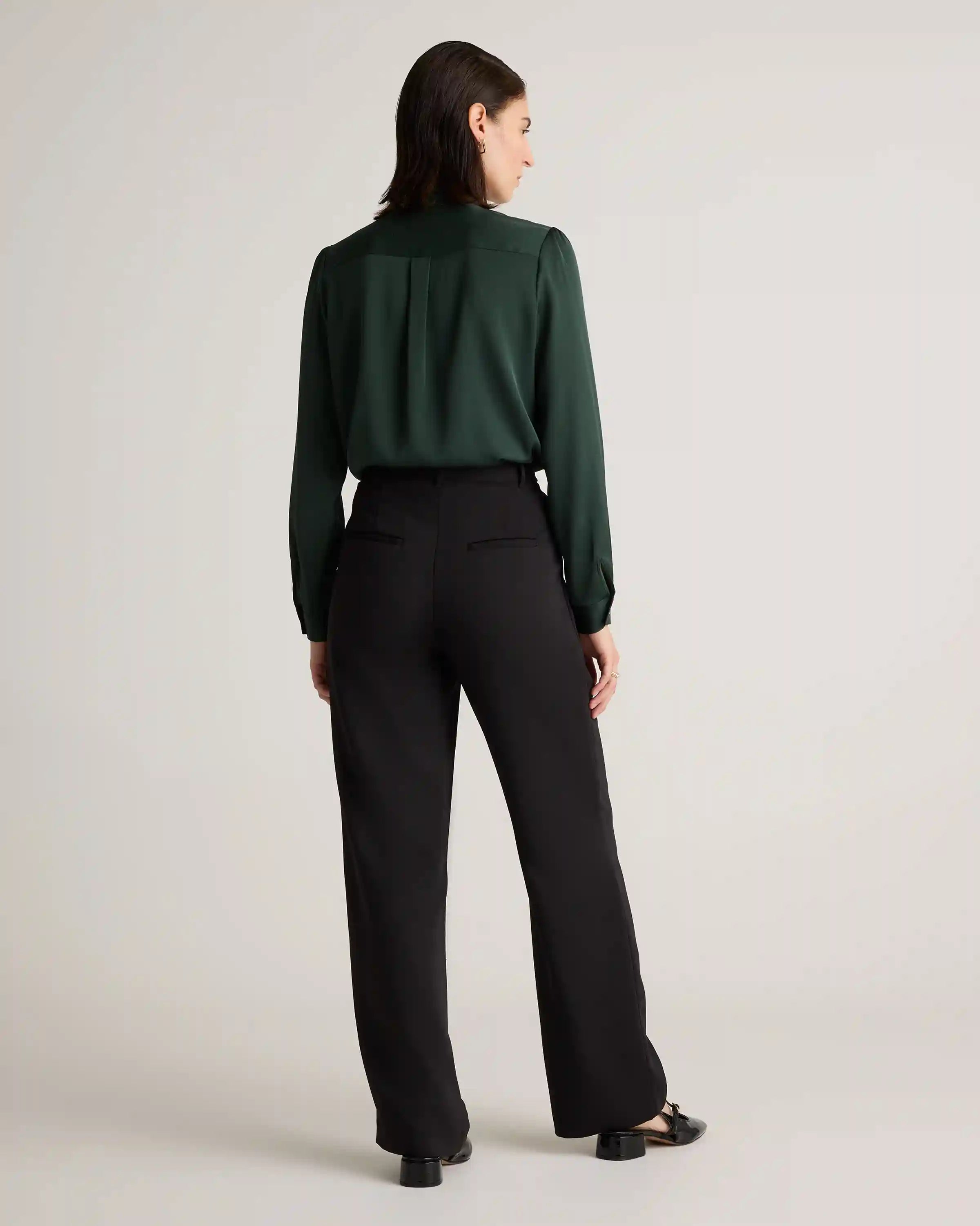 Washable Stretch Silk Tie Neck Blouse