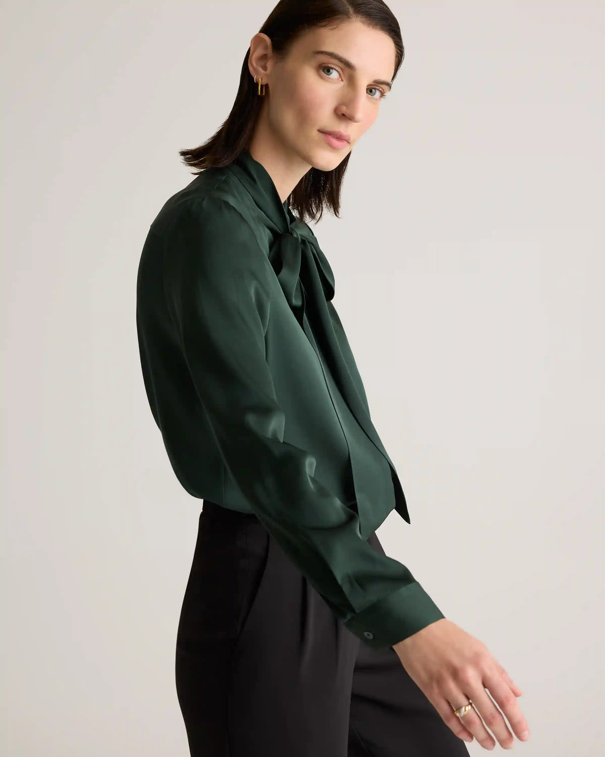 Washable Stretch Silk Tie Neck Blouse