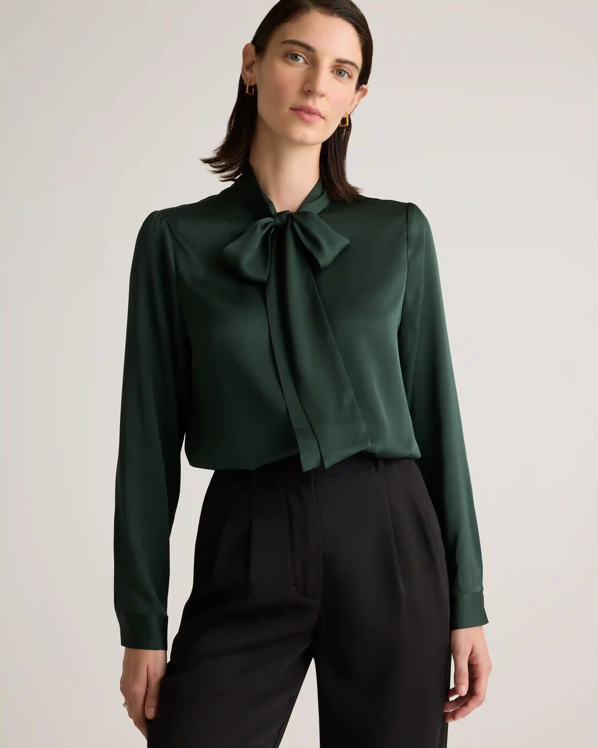 Washable Stretch Silk Tie Neck Blouse