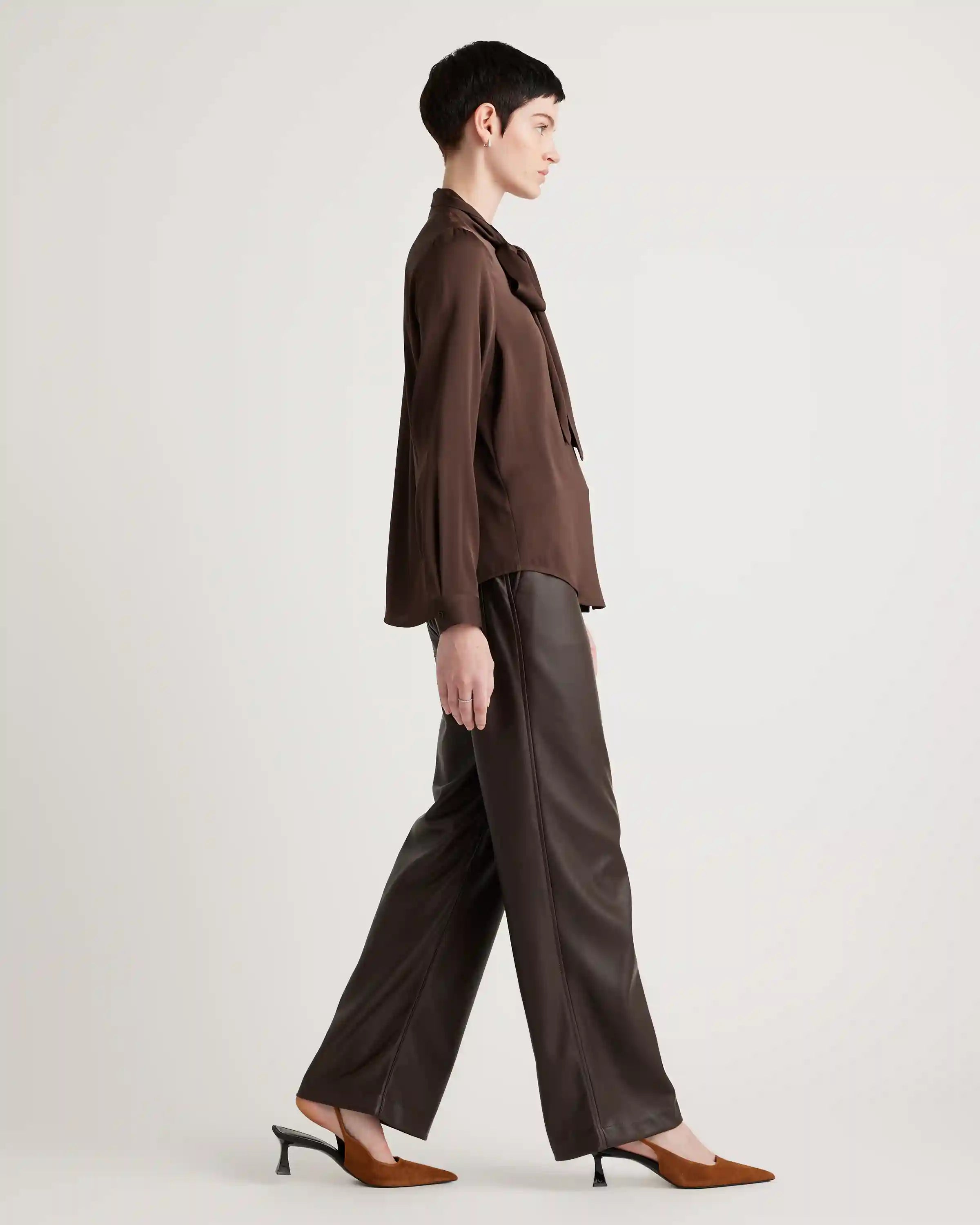 Washable Stretch Silk Tie Neck Blouse
