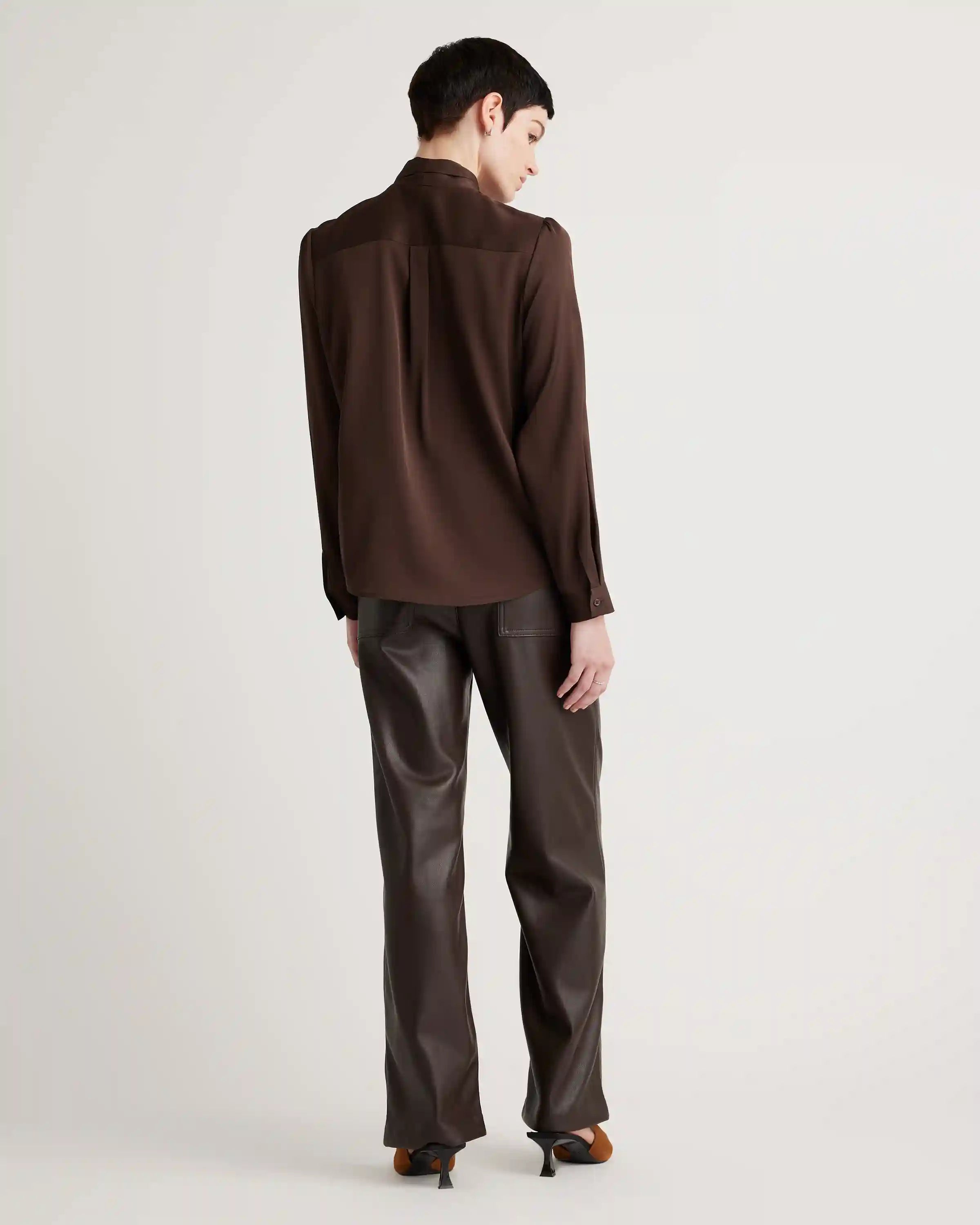Washable Stretch Silk Tie Neck Blouse
