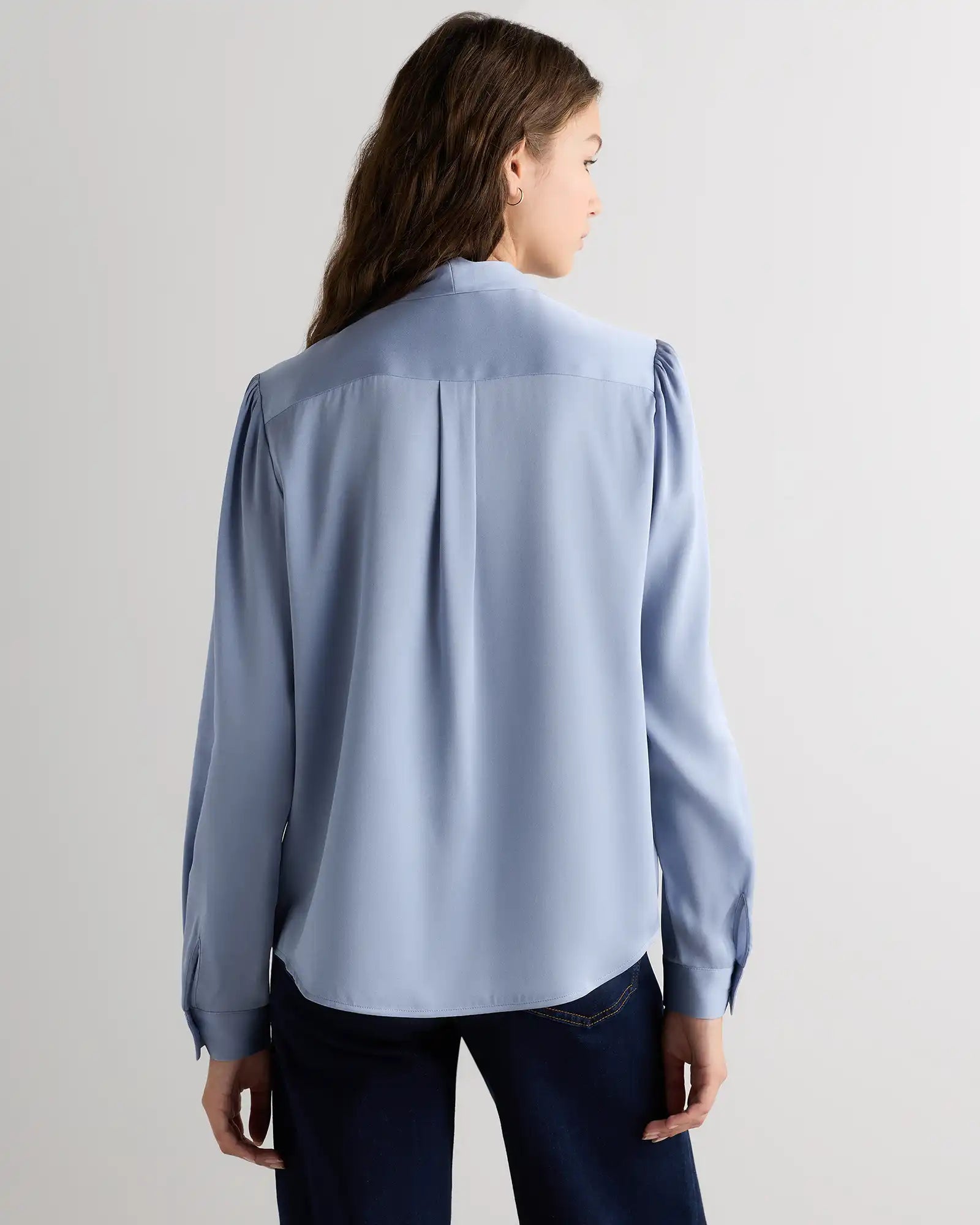 Washable Stretch Silk Tie Neck Blouse