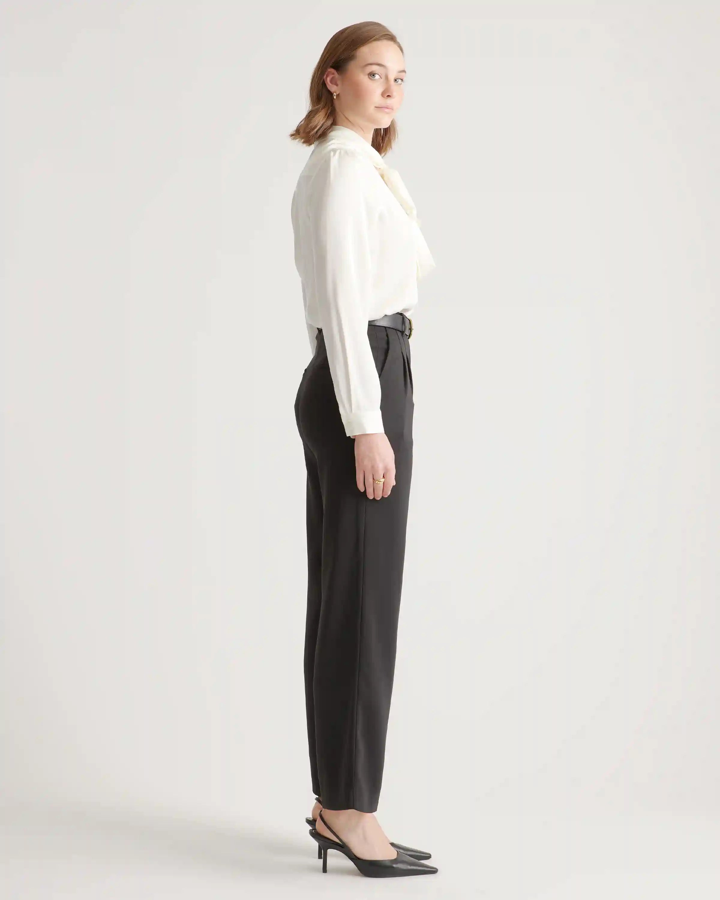 Washable Stretch Silk Tie Neck Blouse