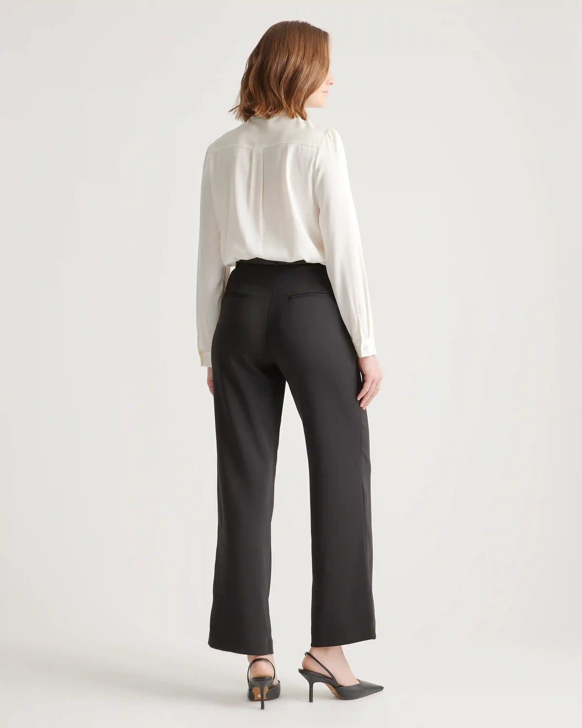 Washable Stretch Silk Tie Neck Blouse