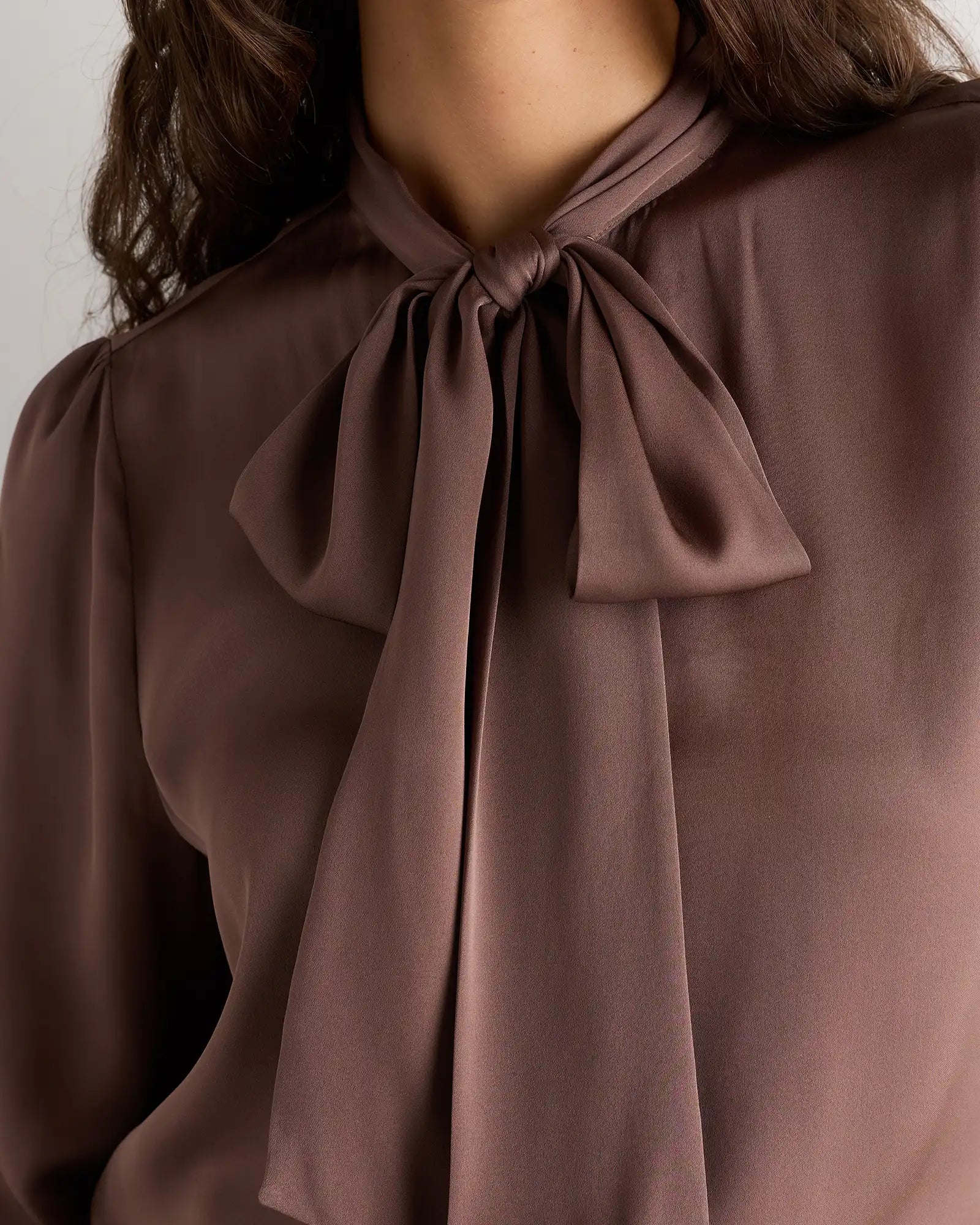 Washable Stretch Silk Tie Neck Blouse