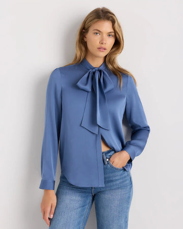 Washable Stretch Silk Tie Neck Blouse
