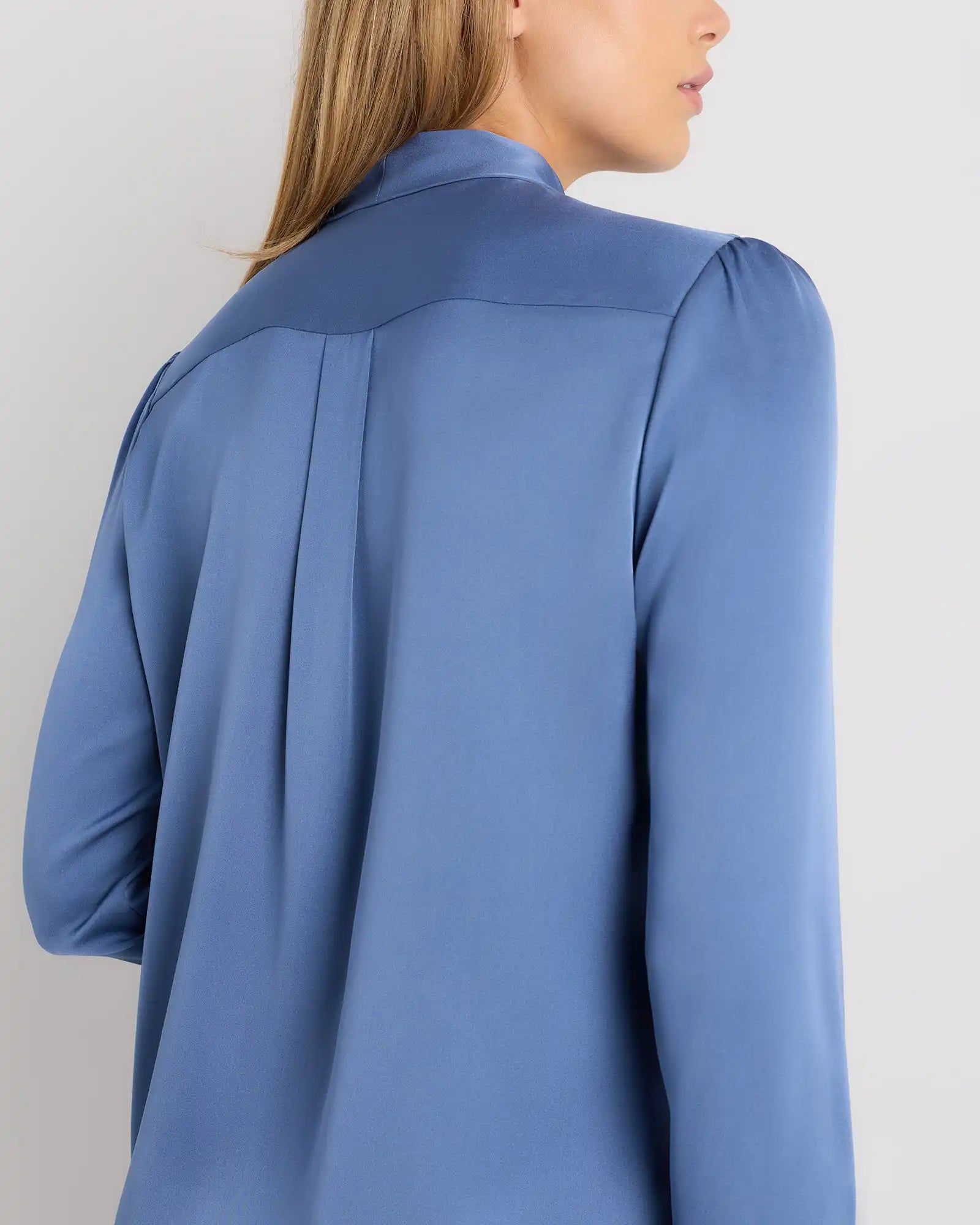 Washable Stretch Silk Tie Neck Blouse