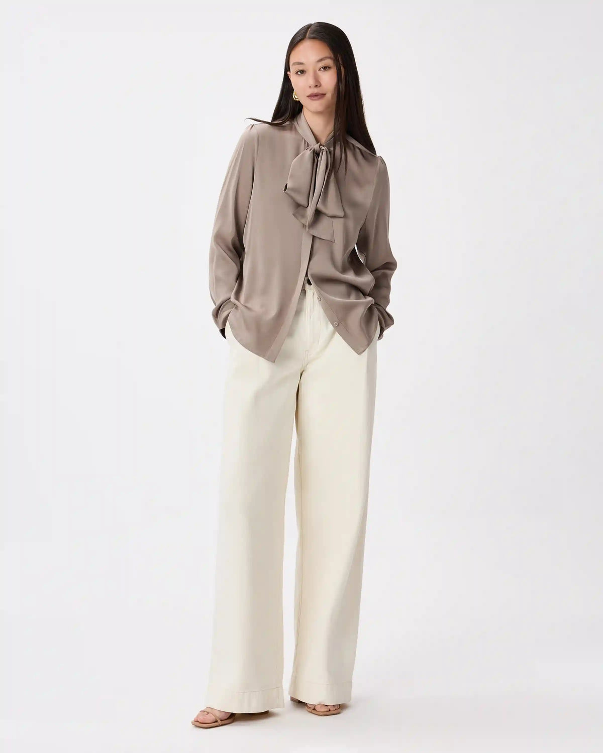 Washable Stretch Silk Tie Neck Blouse